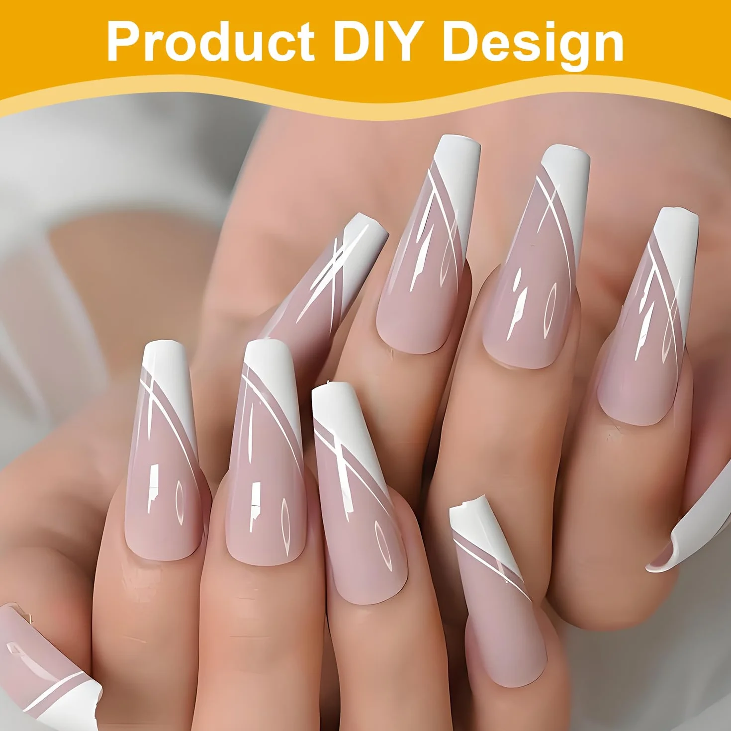 French Nails - Penna bianca per unghie creativa, set di unghie in gel e manicure, penna francese di precisione per nail art