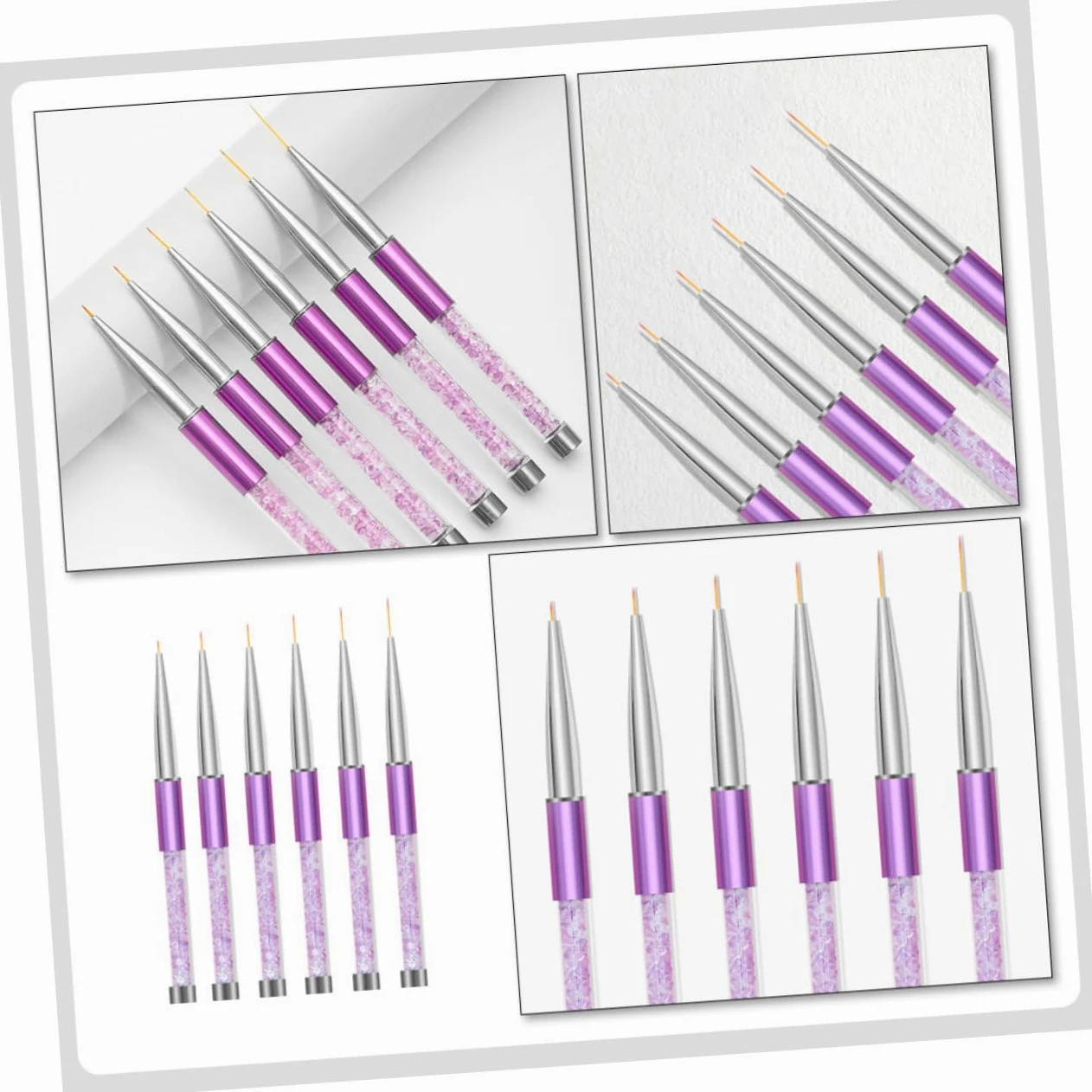 Healvian 3 Set Di Penne Per Nail Art Linee Di Trazione Design Per Unghie Penne Con Estremità in Metallo Pennelli Per Manicure Strumenti Per Nail Art Set Da 6 Pezzi*3
