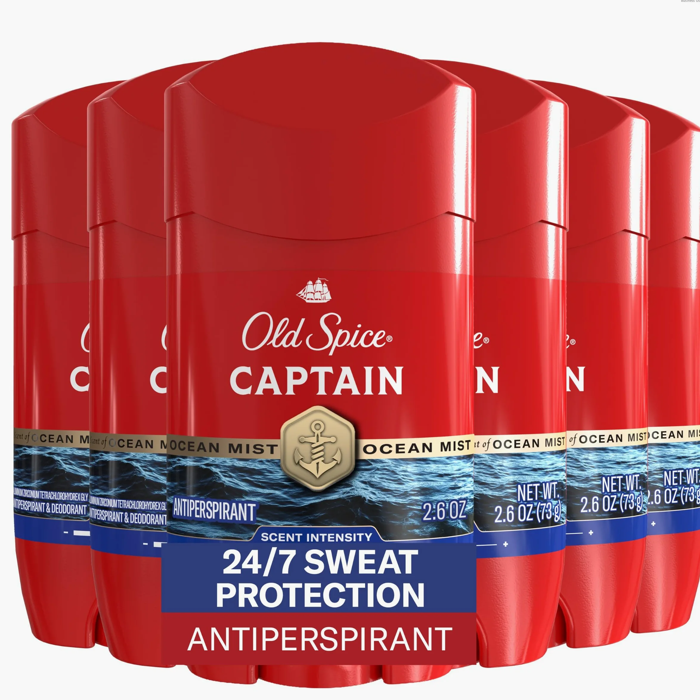 Old Spice Deodorante antitraspirante per uomo, capitano, 48 ore, protezione contro l'odore, 2,6 oz (confezione da 6)