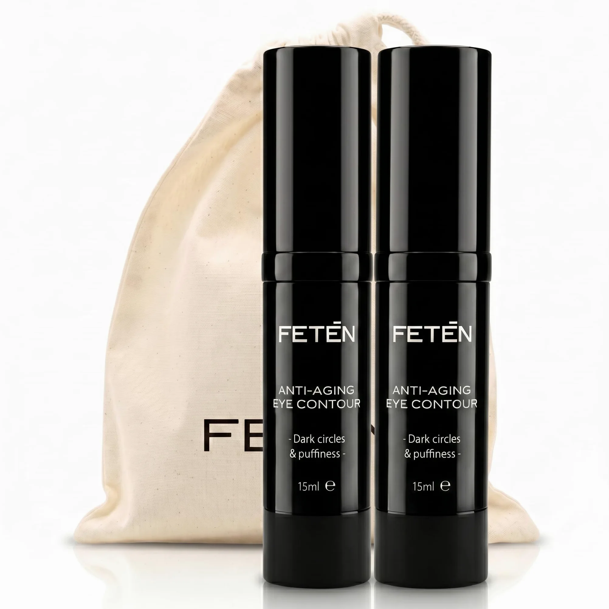 FETEN Contorno Occhi Uomo - Crema Antiocchiaie per occhiaie scure e borse effetto immediato, Siero Antirughe con Vitamina C per palpebre cadenti, Trattamento Schiarente 15ml (Confezione da 2)
