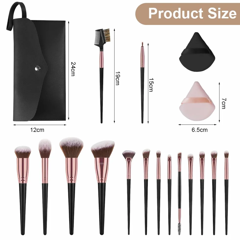 Vicloon Set Pennelli Make up da 18 pezzi,15 Pezzi Professionale Pennelli Make Up Pennelli con Ombretto Palpebra Eyeliner Mascara Sopracciglia Makeup Occhi con 2 Piumino per Cipria e Borsa Portaoggetti