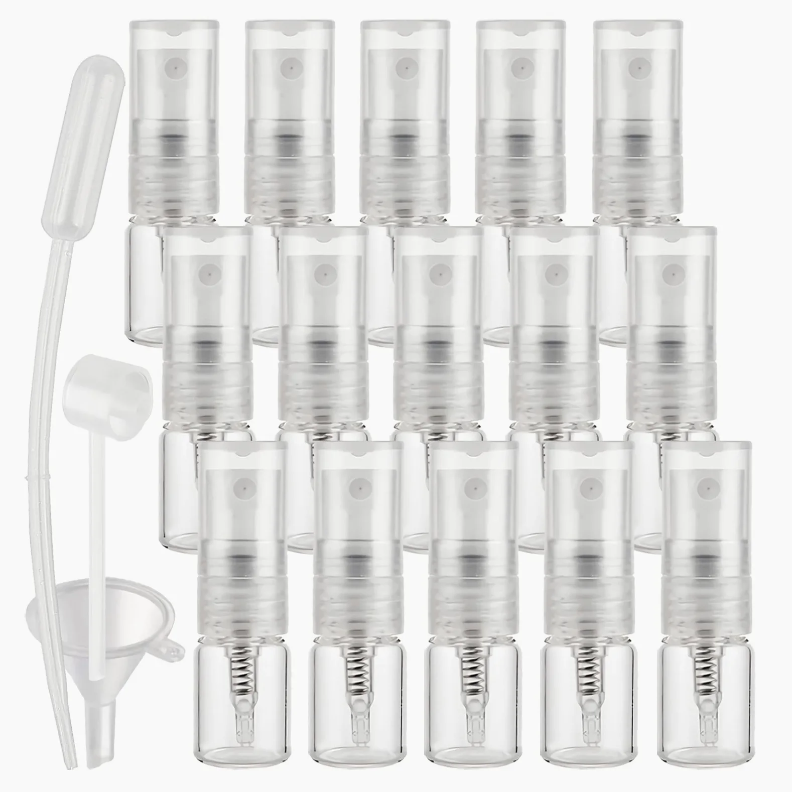 100 Pezzi 2ml Vuoto Flacone Spray Vetro Trasparente, Mini Spray Tascabile, Piccolo Flacone Spray per Nebbia Riutilizzabile Portatile, Bottiglia di Profumo, Cosmetica, Viaggio con Imbuti