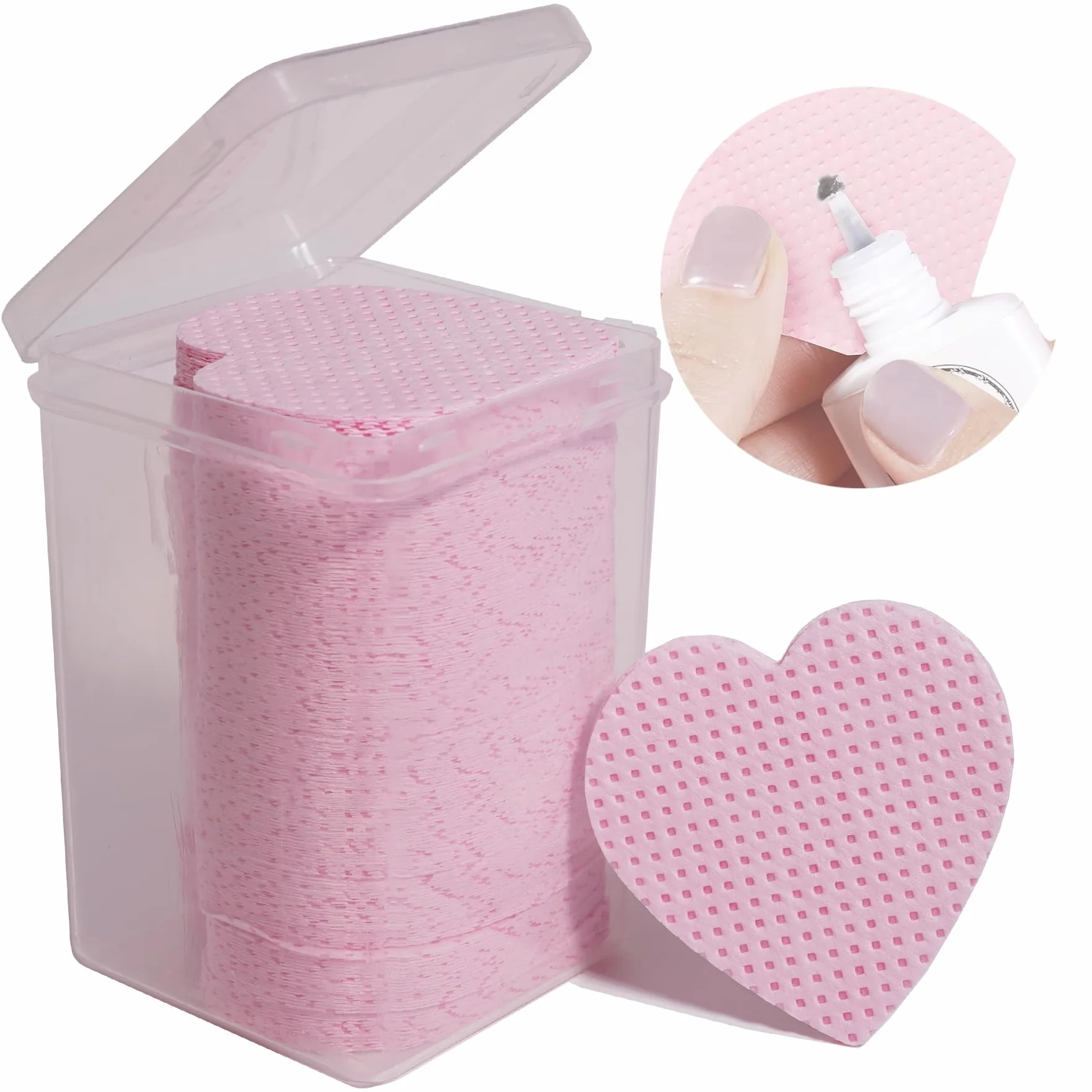 200 Pezzi Salviette Colla Ciglia, Panno Magico Senza Pelucchi, Panni per la Pulizia di Colla, Extension Ciglia, Unghie (1 Scatola) (Confezione Semplice) - (Forma di Cuore, Rosa)