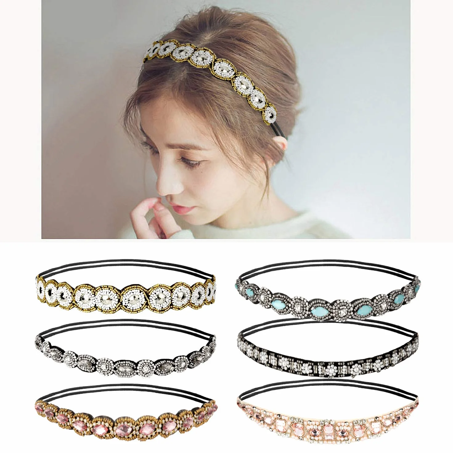 Comius Sharp Fasce Elastiche Capelli Strass 6 Pezzi Bohémien Accessori Donna