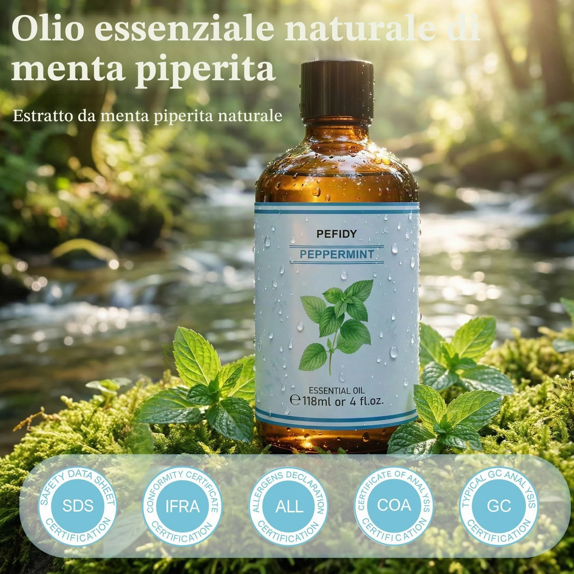 Olio Essenziale Menta Piperita 118ml 100% Naturale per Aromaterapia