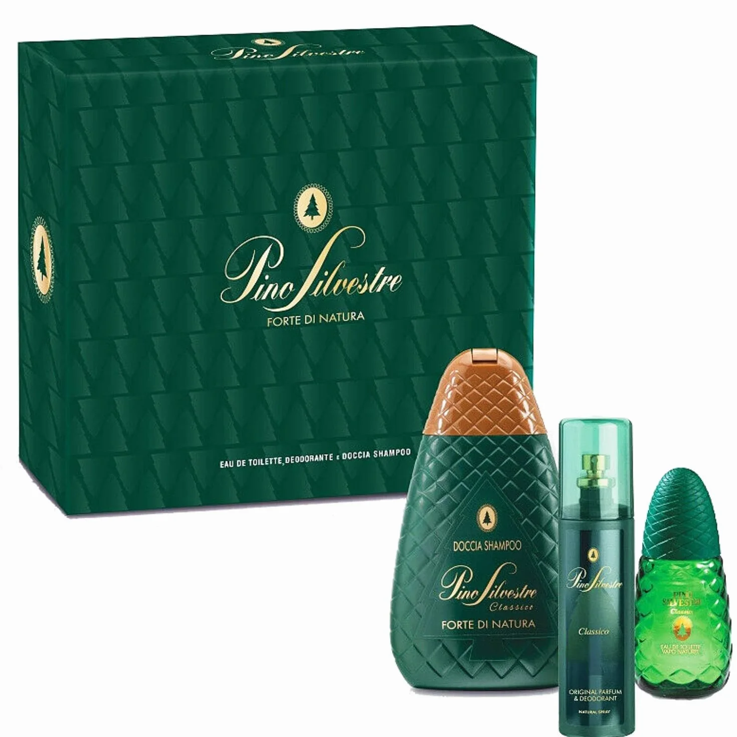 Pino Silvestre Confezione Regalo Uomo - Profumo Eau de Perfum 75 Ml, Deodorante Profumato 100 Ml, Bagnoschiuma 300 Ml