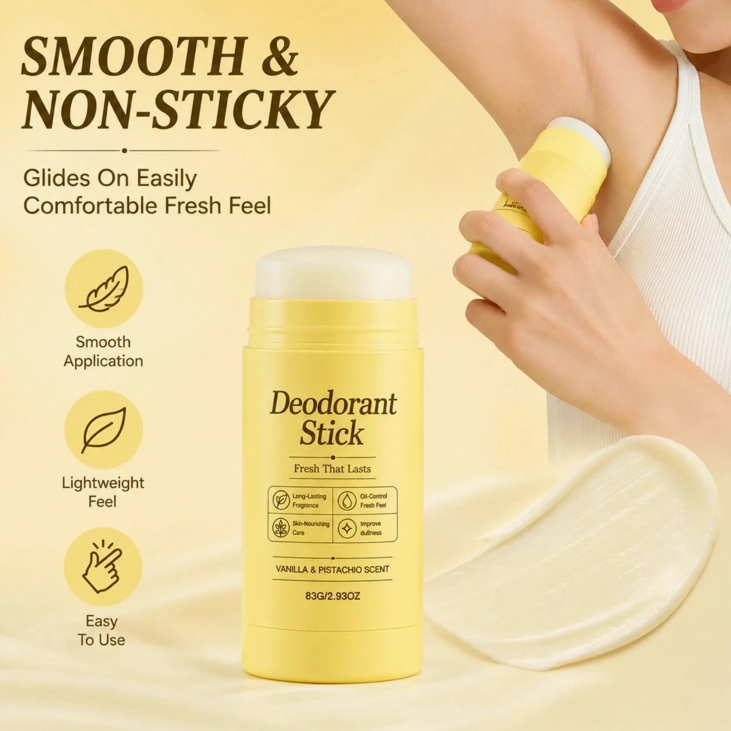 Stick Deodorante Alla Vaniglia E Pistacchio,Formula Liscia E Non Appiccicosa Per La Cura Quotidiana Delle Ascelle,Deodorante Unisex Con Sensazione Di Freschezza,83 G / 2,93 Oz(3PCS)