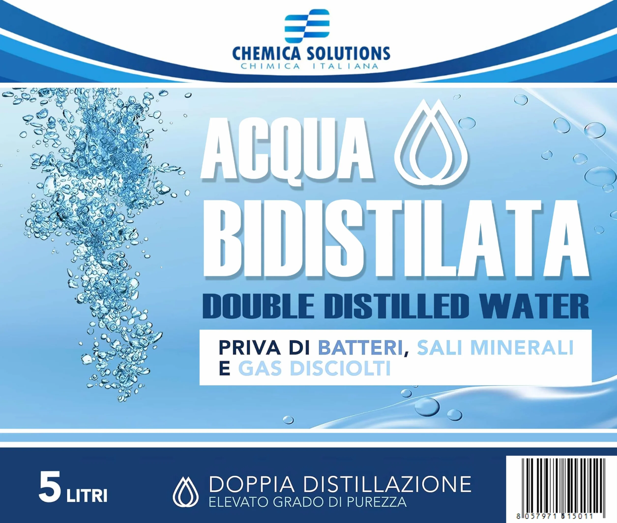Acqua Bidistillata Pura 5 Litri Tanica per Ferri da Stiro Umidificatori Batterie Made in Italy