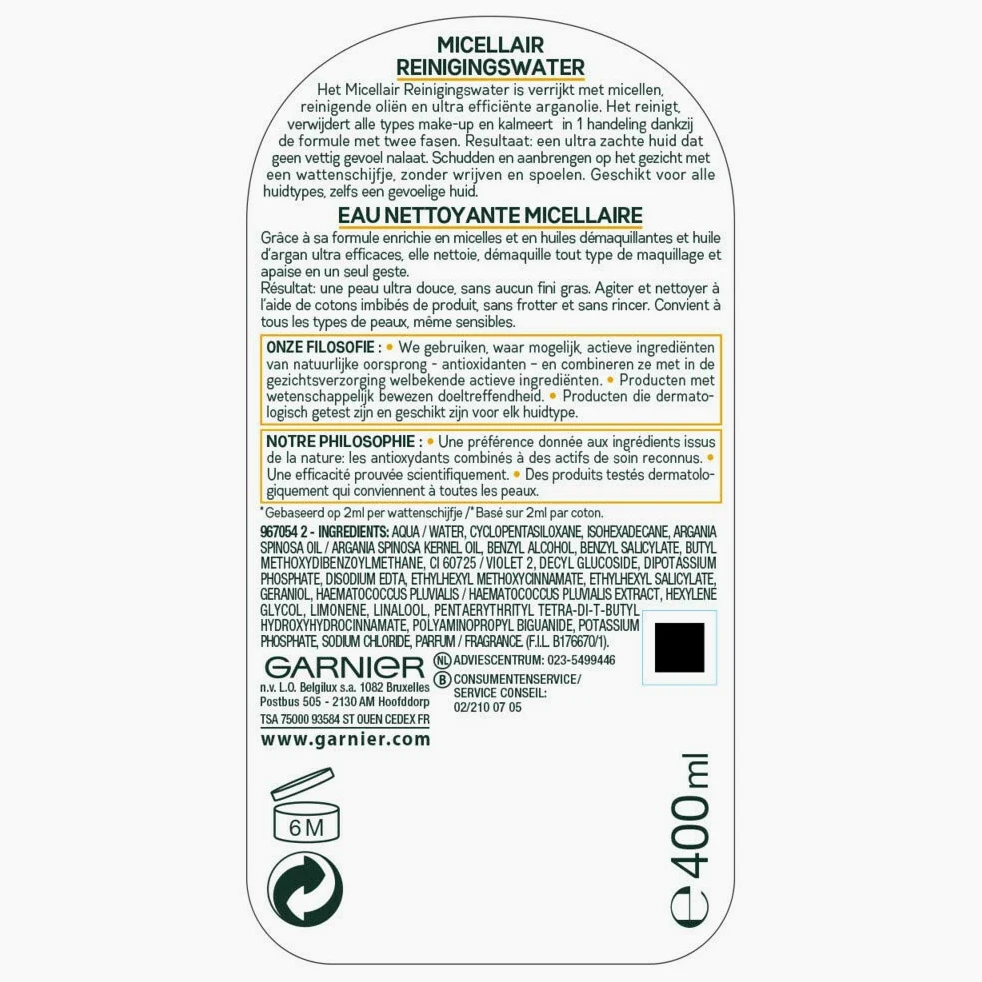 6 x Garnier acqua micellare detergente in olio, 400 ml