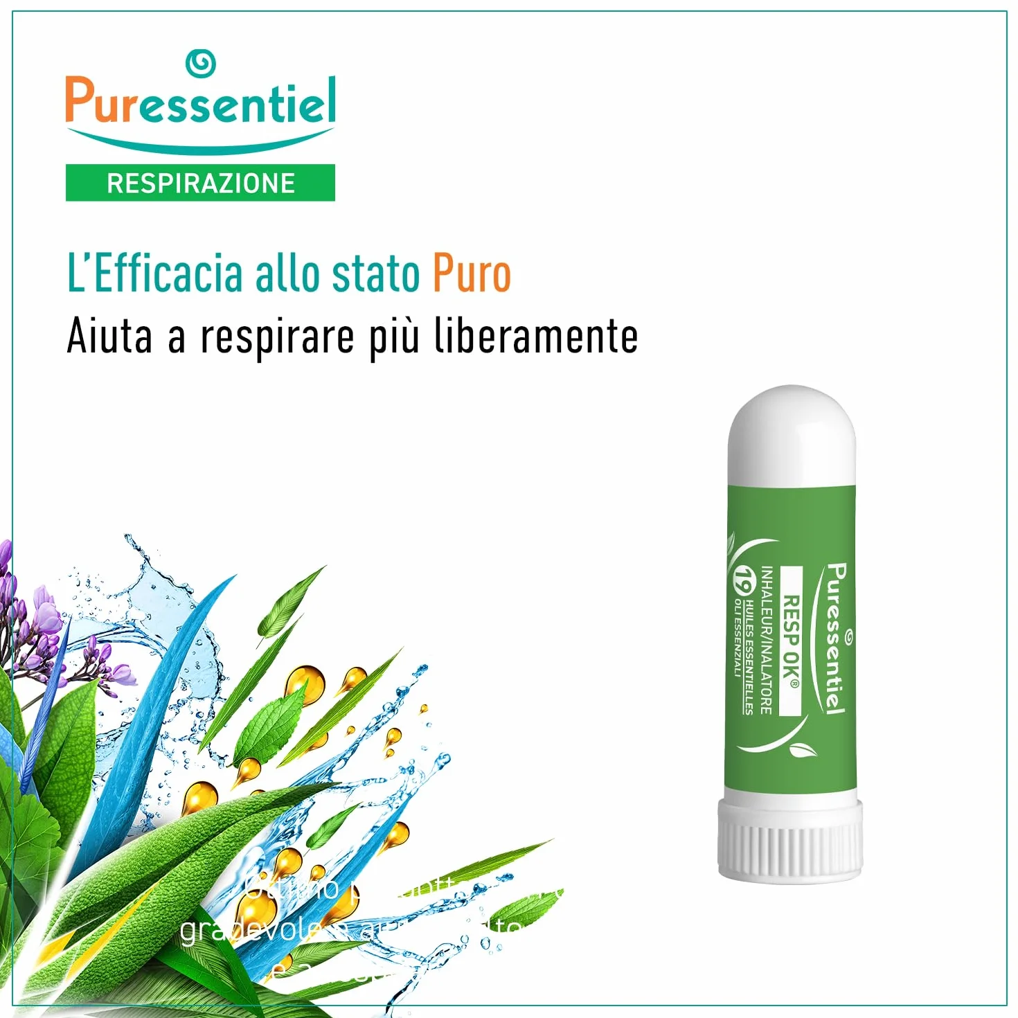 Puressentiel RESP OK Inalatore 19 Oli Essenziali 100% puri e naturali Formula Naturale Vegan 1 ml