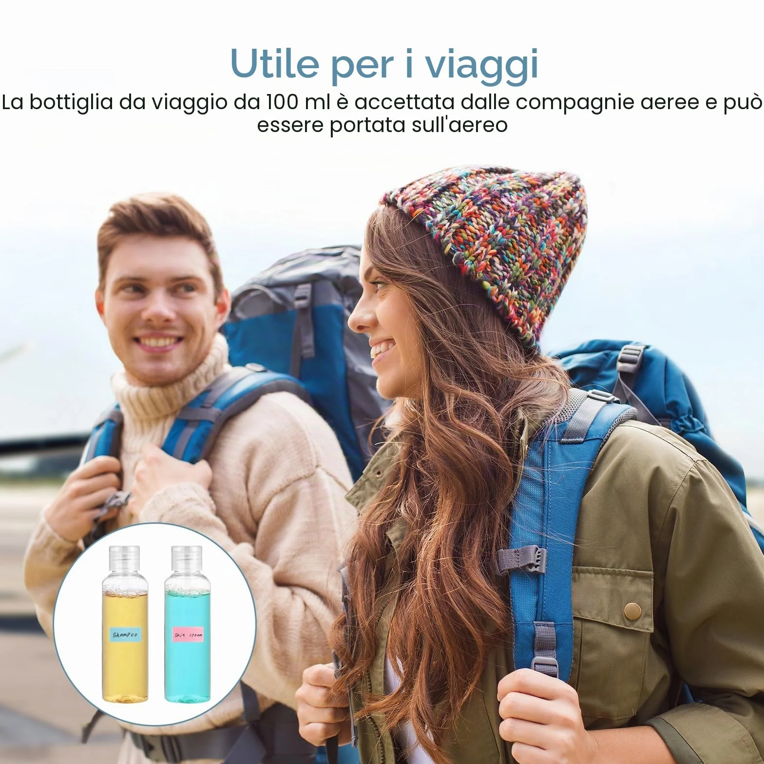 Romon Bottiglie di Viaggio 6 Pezzi 100 ml Set Kit Viaggio Aereo in Plastica con Imbuti Flaconi Trasparenti per Cosmetica