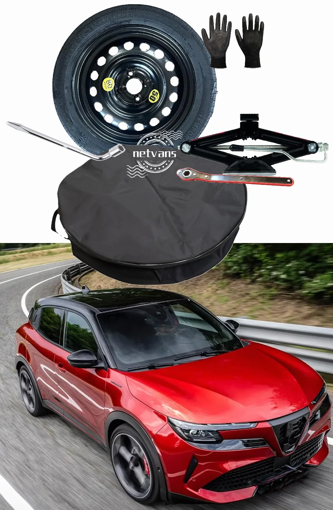 Kit Ruota di Scorta 16" compatibile Alfa Romeo Junior con Cric e Chiave