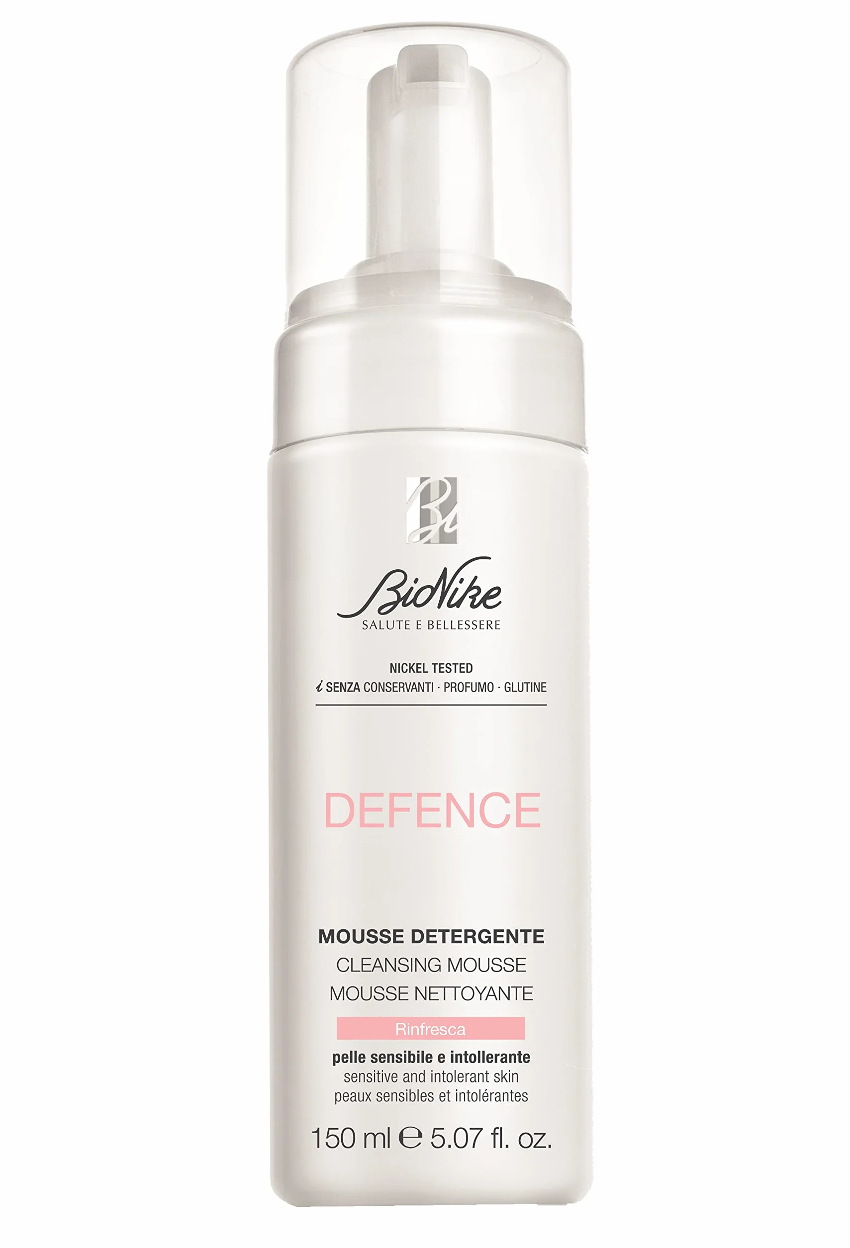 Bionike Defence - Mousse Detergente Viso per Pelli Sensibili e Intolleranti, Azione Delicata, Rimuove il Trucco e Lenisce la Secchezza, Dona Morbidezza e Freschezza, 150 ml