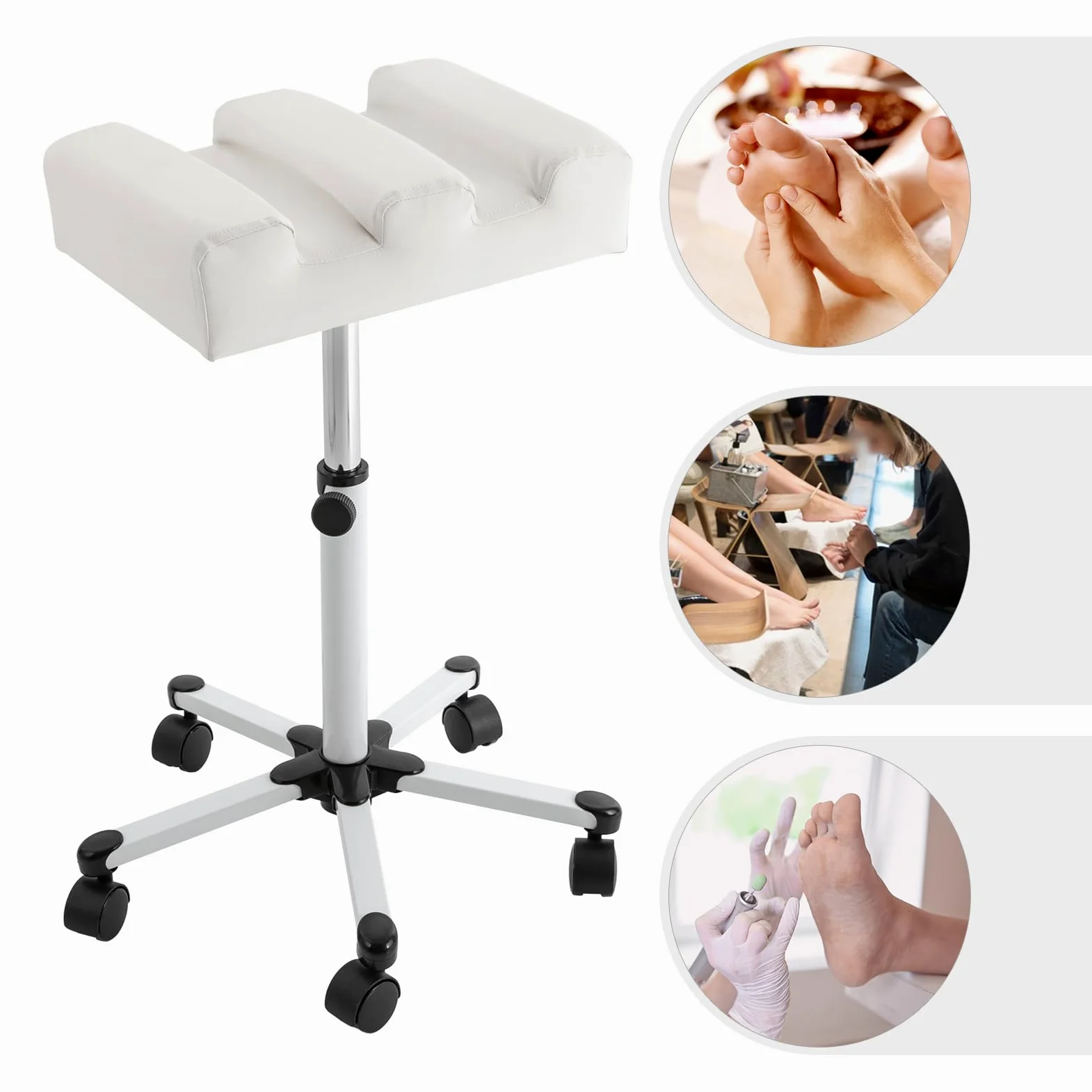 Sgabello Pedicure e Manicure Regolabile con Ruote e Poggiapiedi - Sedia per Bellezza e Salone