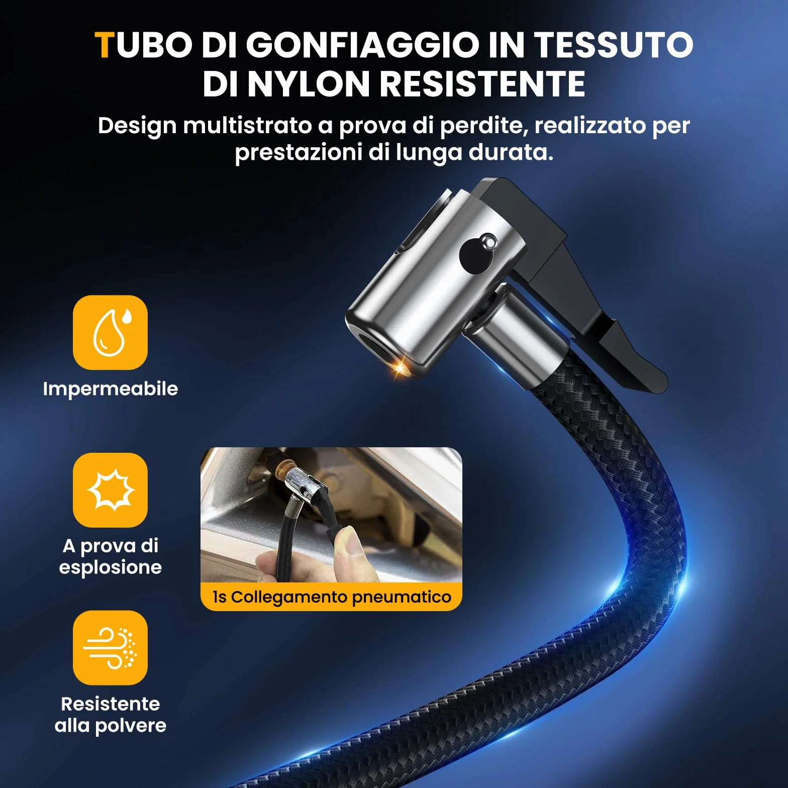 Compressore Aria Portatile Senza Fili 150PSI 22L/Min Gonfiatore Pneumatici Auto Batteria Ricaricabile Spegnimento Automatico Display LED 4 Modalità
