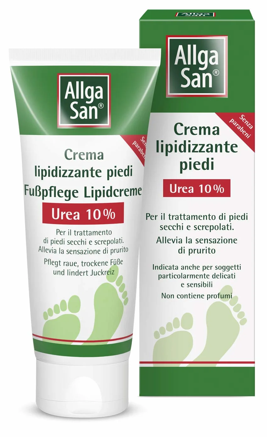 Allga San Crema Piedi Lipidizzante - Crema Piedi Secchi e Screpolati con Urea 10%, 100 ml - Piedi Morbidi e Vellutati dalle Prime Applicazioni - Aiuta a Contrastare Disidratazione e Secchezza Piedi