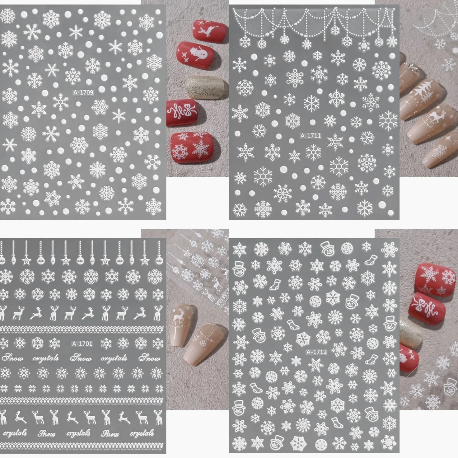 12 fogli adesivi per nail art 3D per unghie di Natale autoadesivi fiocchi di neve, decorazione per donne e ragazze