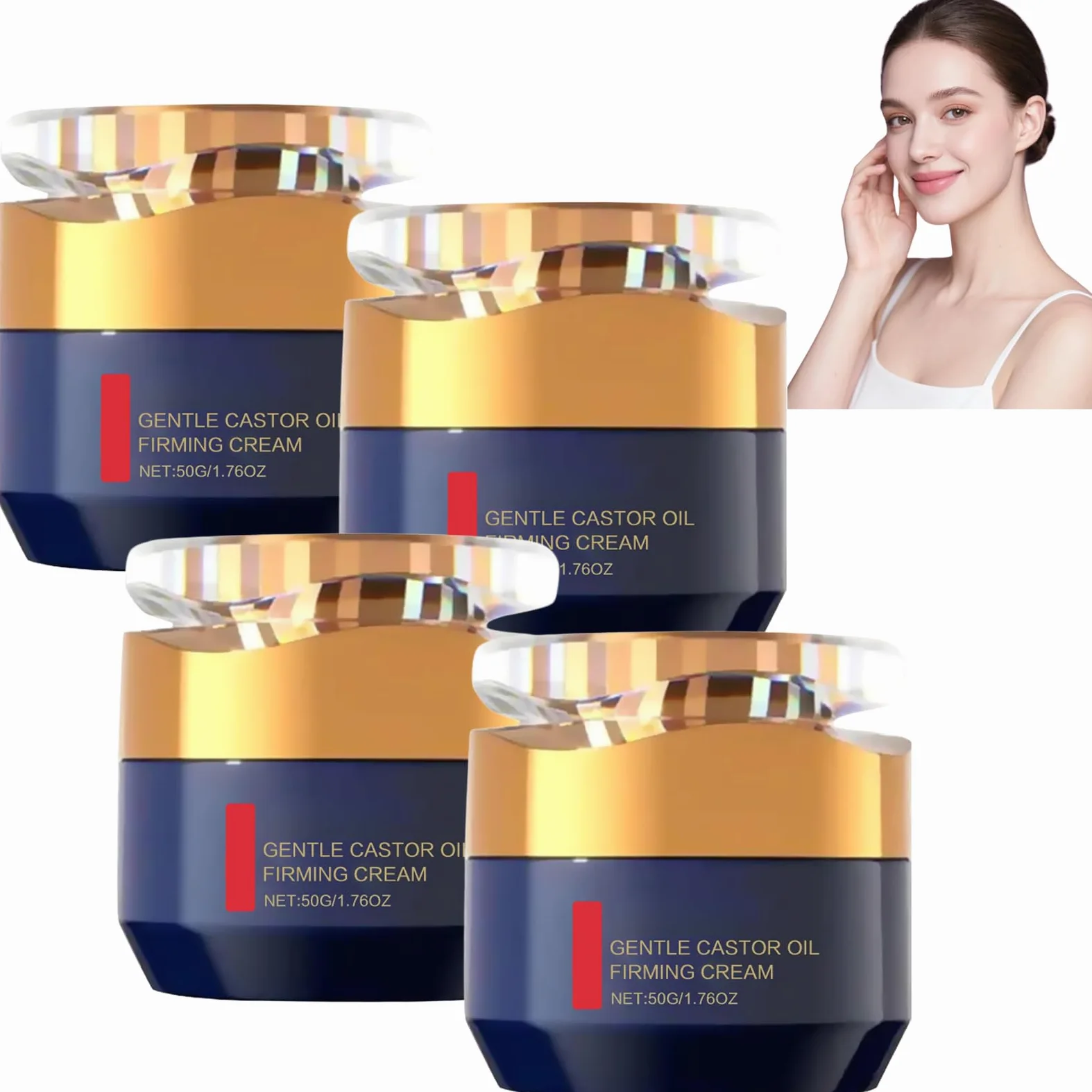 Qingling, crema antirughe, rassodante anti-invecchiamento, per uomini e donne, creme rassodanti e antirughe, con olio di ricino, contro la pelle flaccida e linee sottili, umidità (4 pezzi)