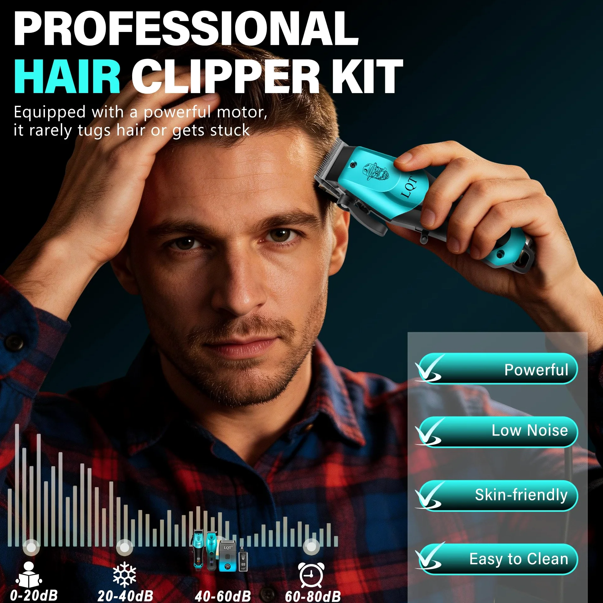Kit tagliacapelli da uomo 4 in 1, include tagliacapelli per naso, rasoio elettrico e trimmer per incisione, set di toelettatura ricaricabile USB wireless, design blu sfumato, regalo ideale per gli