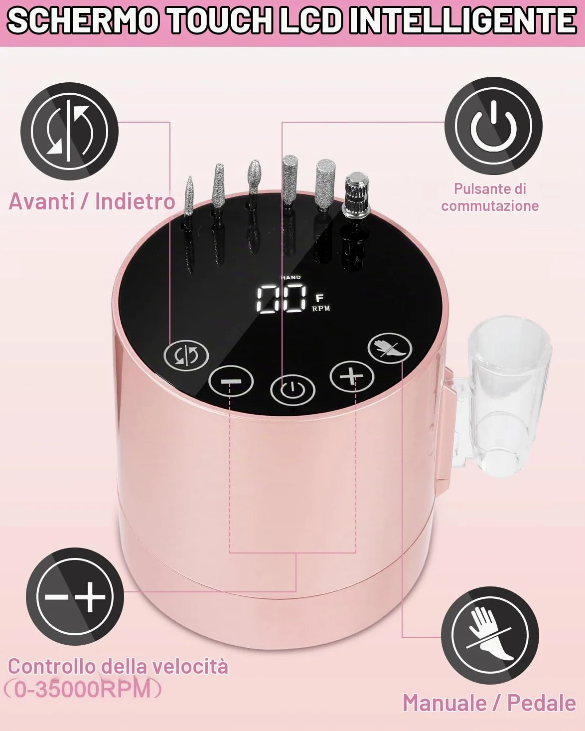 PERMUST 35000RPM Fresa per Unghie, Fresa Elettrica per Unghie, Frese per Unghie con Pedale e 6 Fresa, Lima per Unghie Elettrica, Manicure Elettrico, Fresa per Unghie Gel