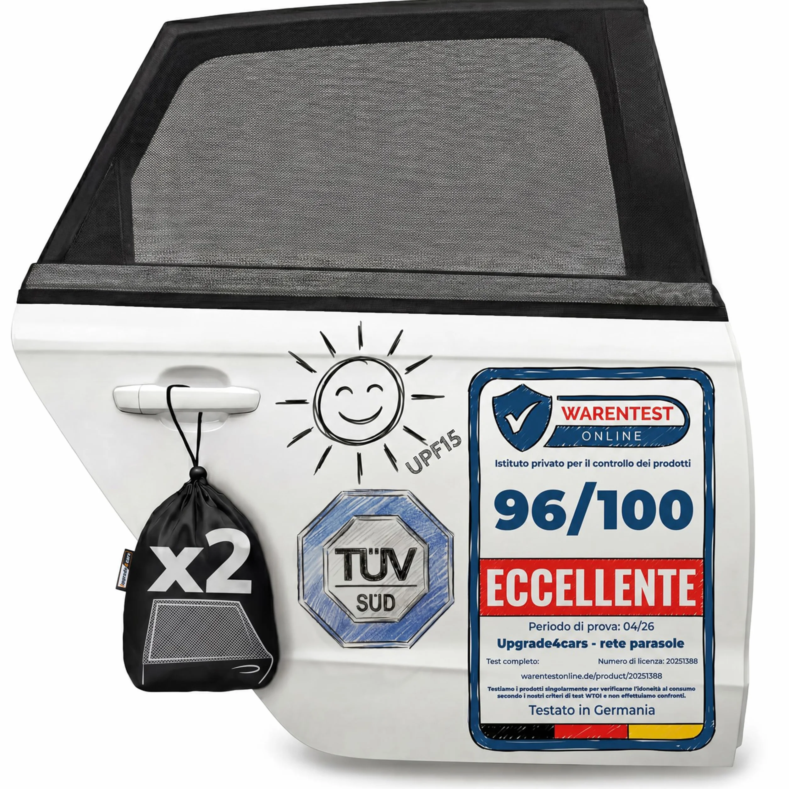 Parasole Auto per Bambini con Protezione UV Certificato TÜV UPF 15 Upgrade4cars