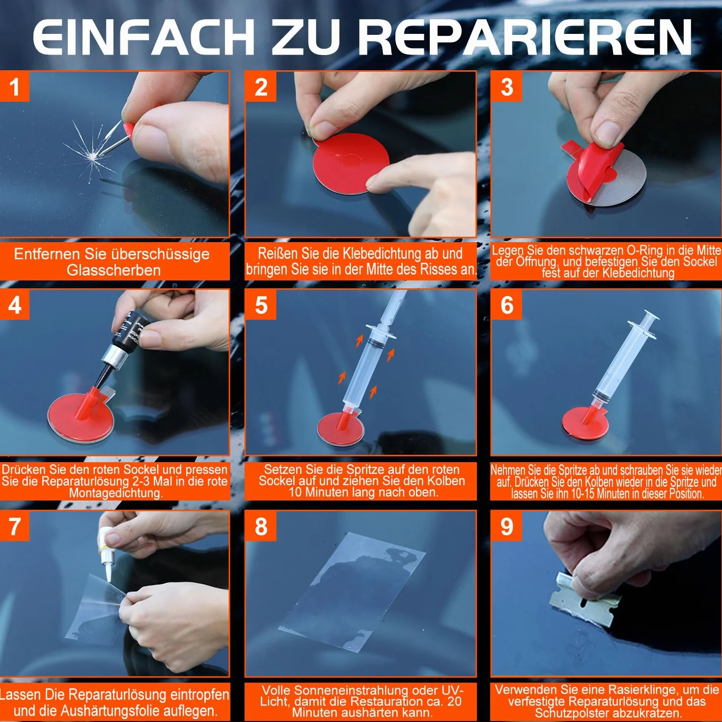 GEARMONSTER Kit di riparazione del parabrezza per auto, liquido e accessori