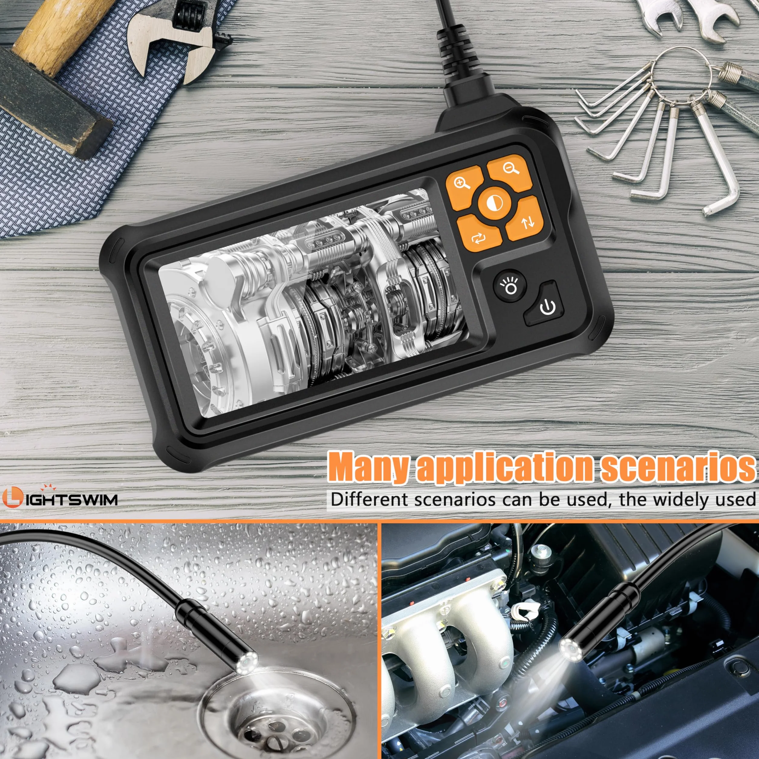 Boroscopio digitale industriale HD 1080P 4,3" IPS IP67 con cavo 5m telecamera ispezione endoscopio