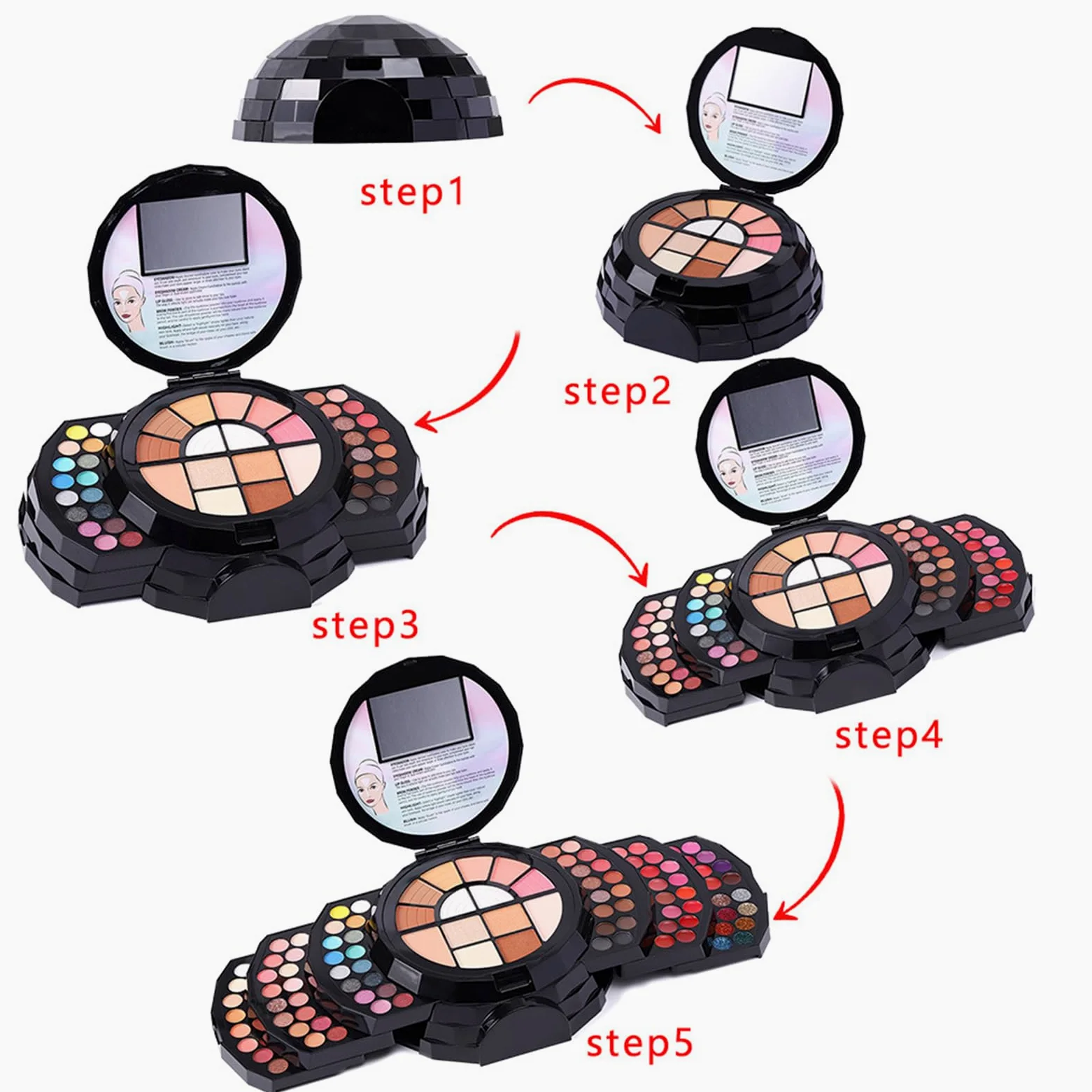 Kit Trucco Completo Molto Pigmentata Portatile Con Specchio Versatile | Set Trucco Principianti, Facile da Utilizzare e Comodo Ombretto, Correttore, Eyeliner, Sopracciglia, Illuminante, Compatta V
