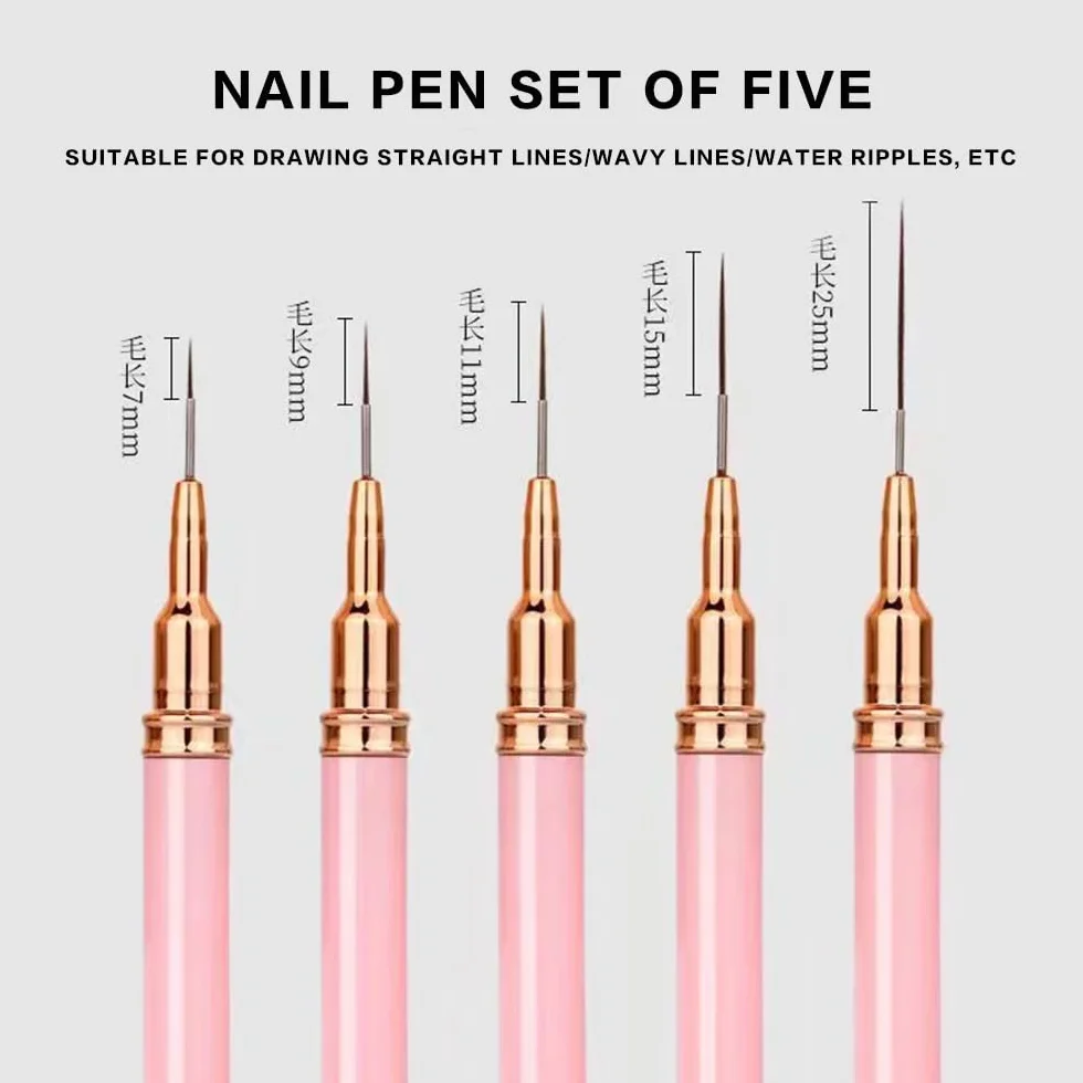 5Pezzi Pennelli per Unghie, Pennelli per Nail Art, pennello Sottile Nail Art Pennelli Set per Disegnare Linee Fini Attrezzo