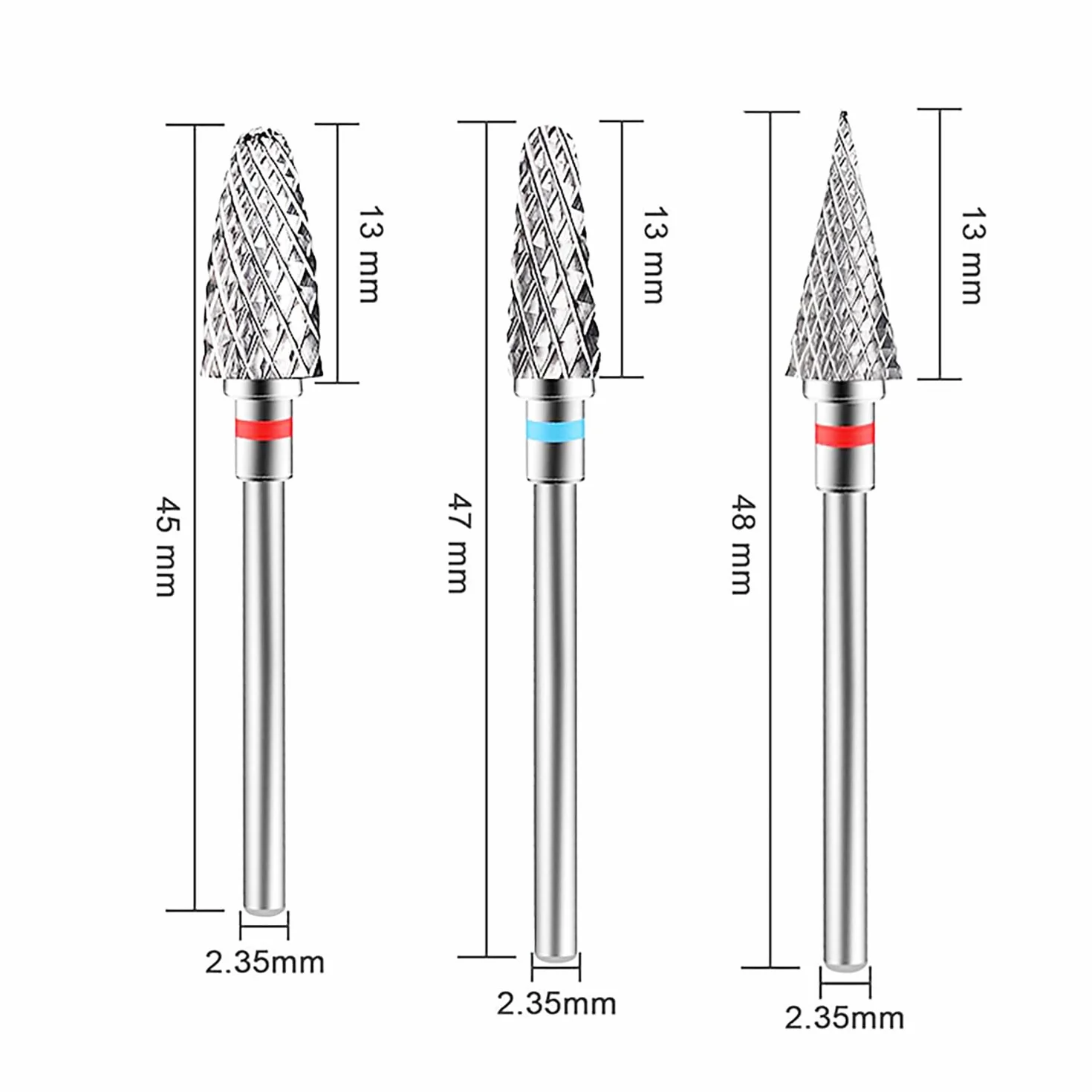 Punte Fresa Unghie Carburo di Tungsteno 3/32 Pollici 3 Pezzi per Rimuovere Gel Acrilico Cuticola Manicure Pedicure