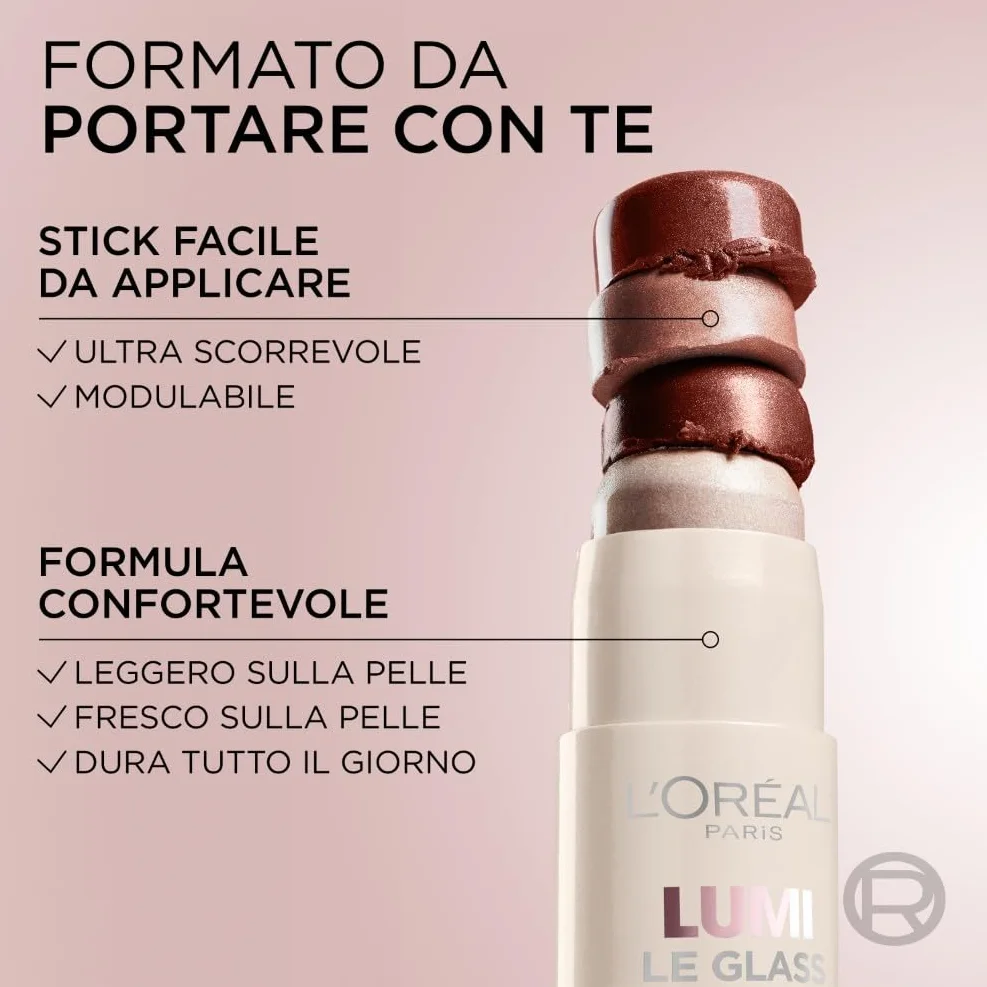 L'Oréal Paris Stick Illuminante Multi-Uso, Per Viso e Corpo, Pelle Luminosa e Radiosa, Effetto Glow Intenso e Istantaneo, Finish che Riflette la Luce, Lumi Glass, Tonalità: 610 Pearl Eclat, 5 gr