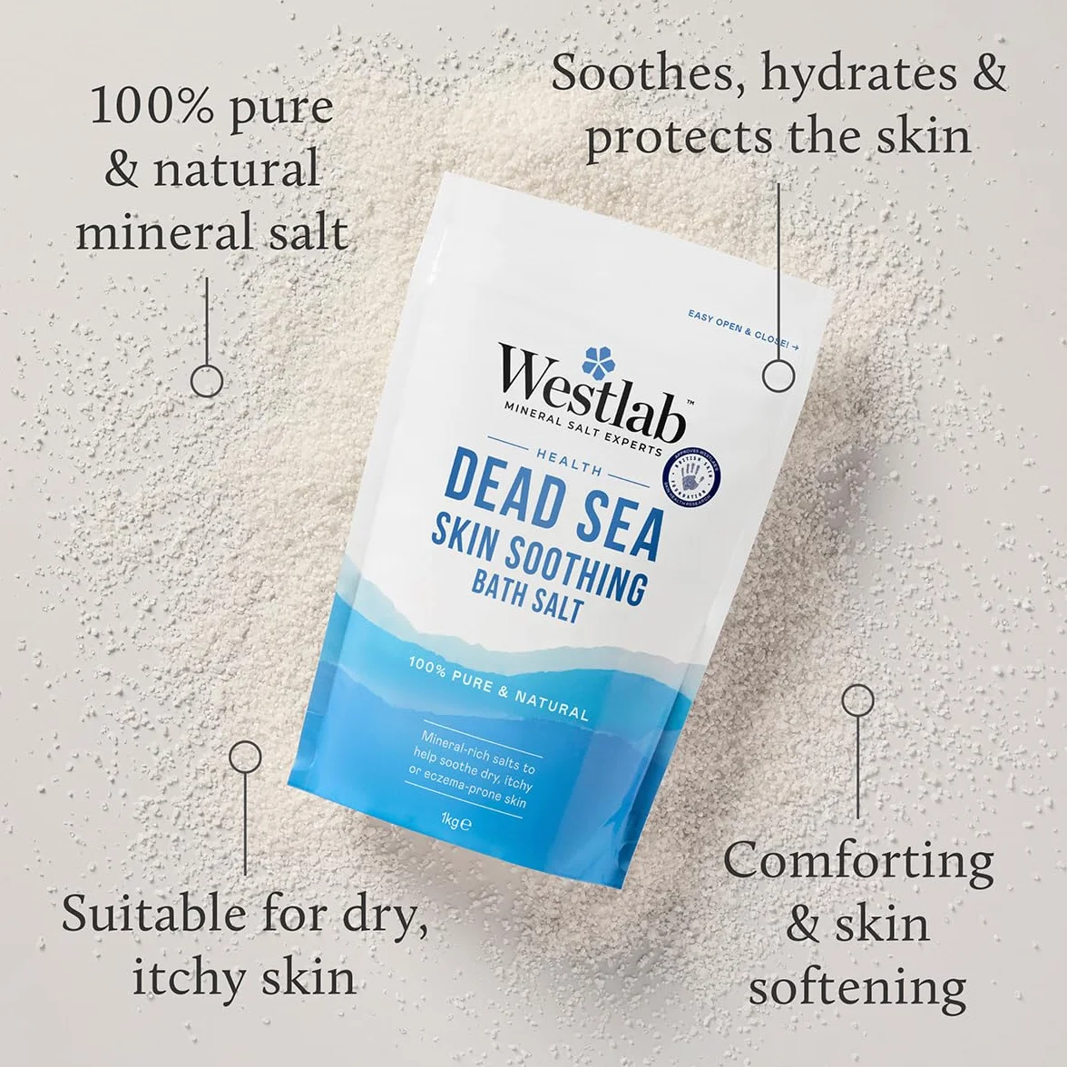 Westlab Sale minerale puro da bagno del Mar Morto, 1 kg (la confezione può variare)