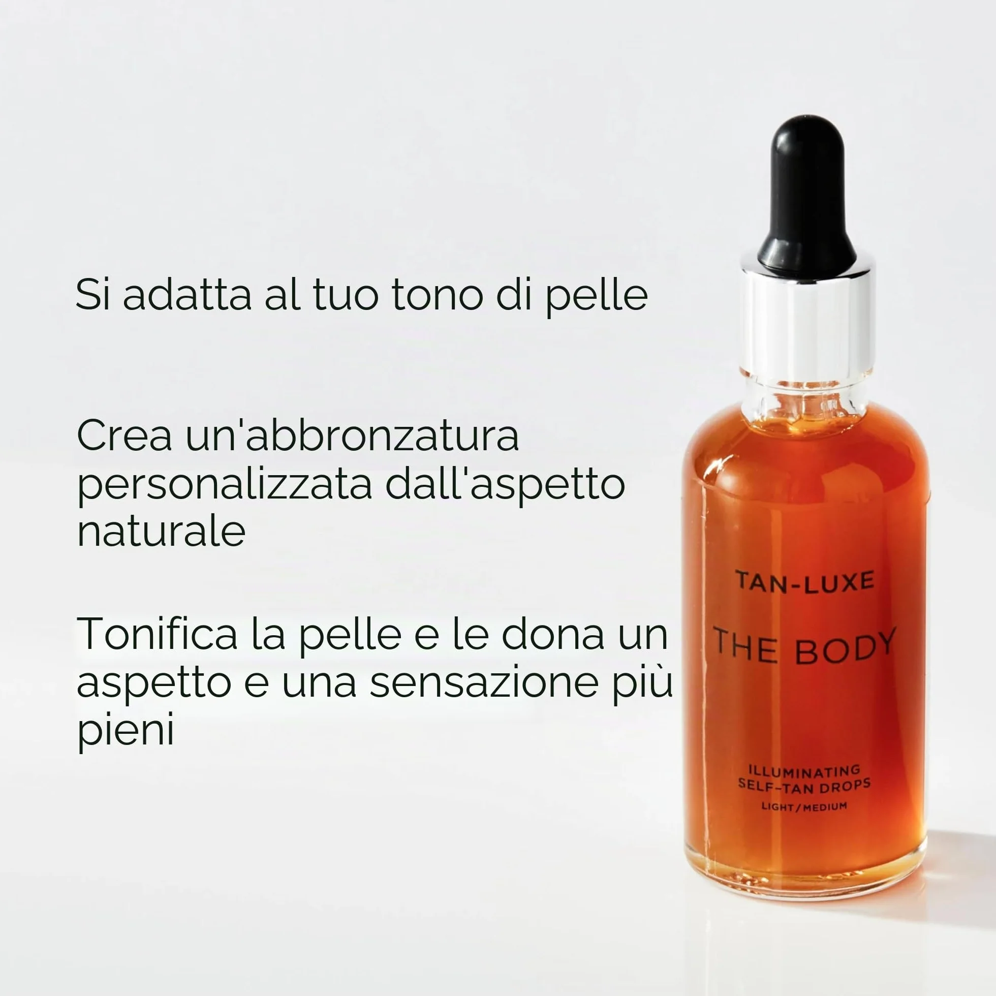 TAN-LUXE THE BODY - gocce di abbronzatura finte, medie (15 ml) aggiungono gocce abbronzanti alla cura della pelle per abbronzatura personalizzata del corpo, cruelty free e vegano