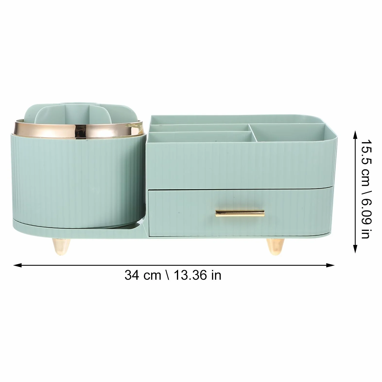 Porta Pennelli Make Up Rotante da Tavolo, Organizer Trucchi Grande Capacità, Pet, Verde Chiaro, per Desktop e Dressing Room