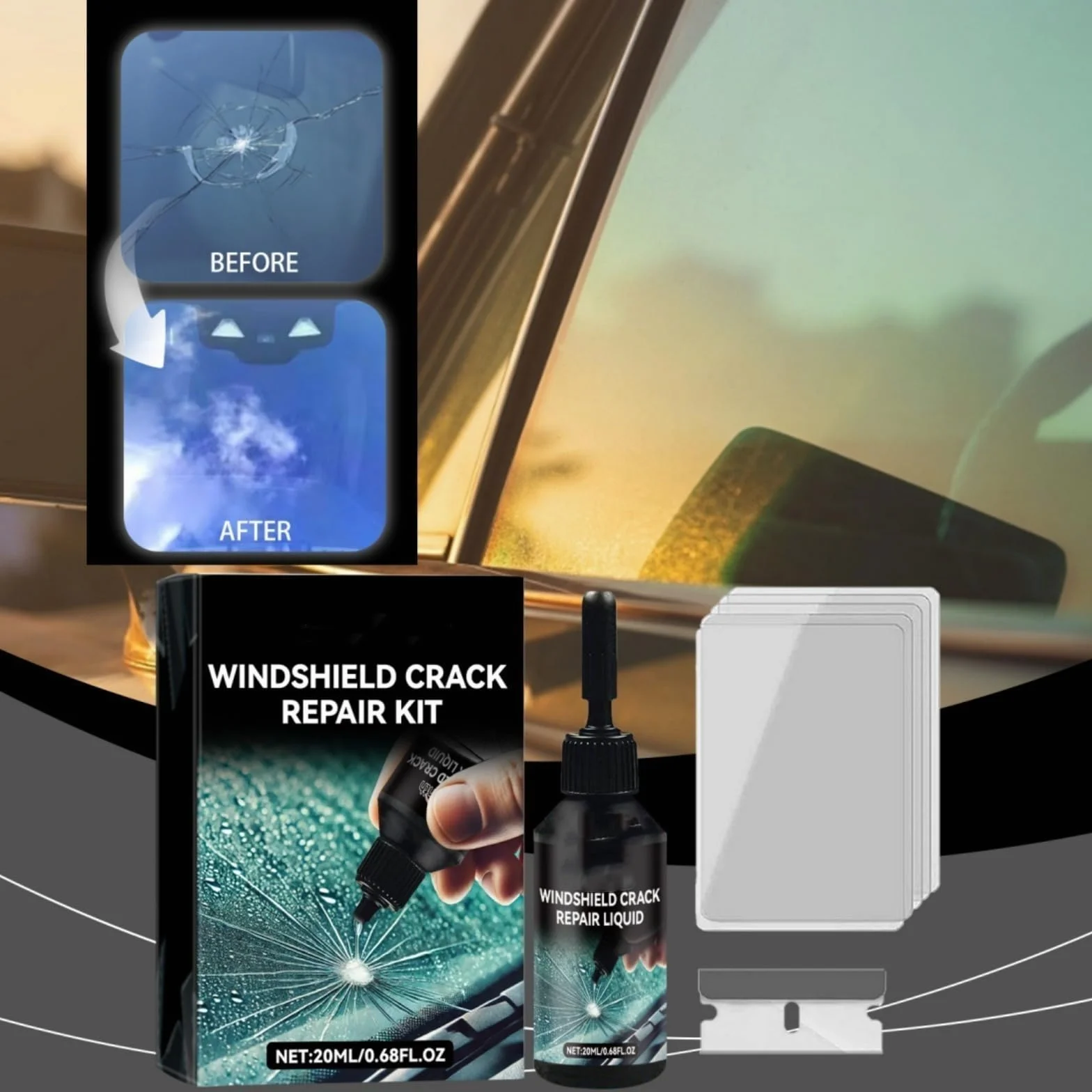 Kit Riparazione Parabrezza Auto per Chip e Crepe Vetro