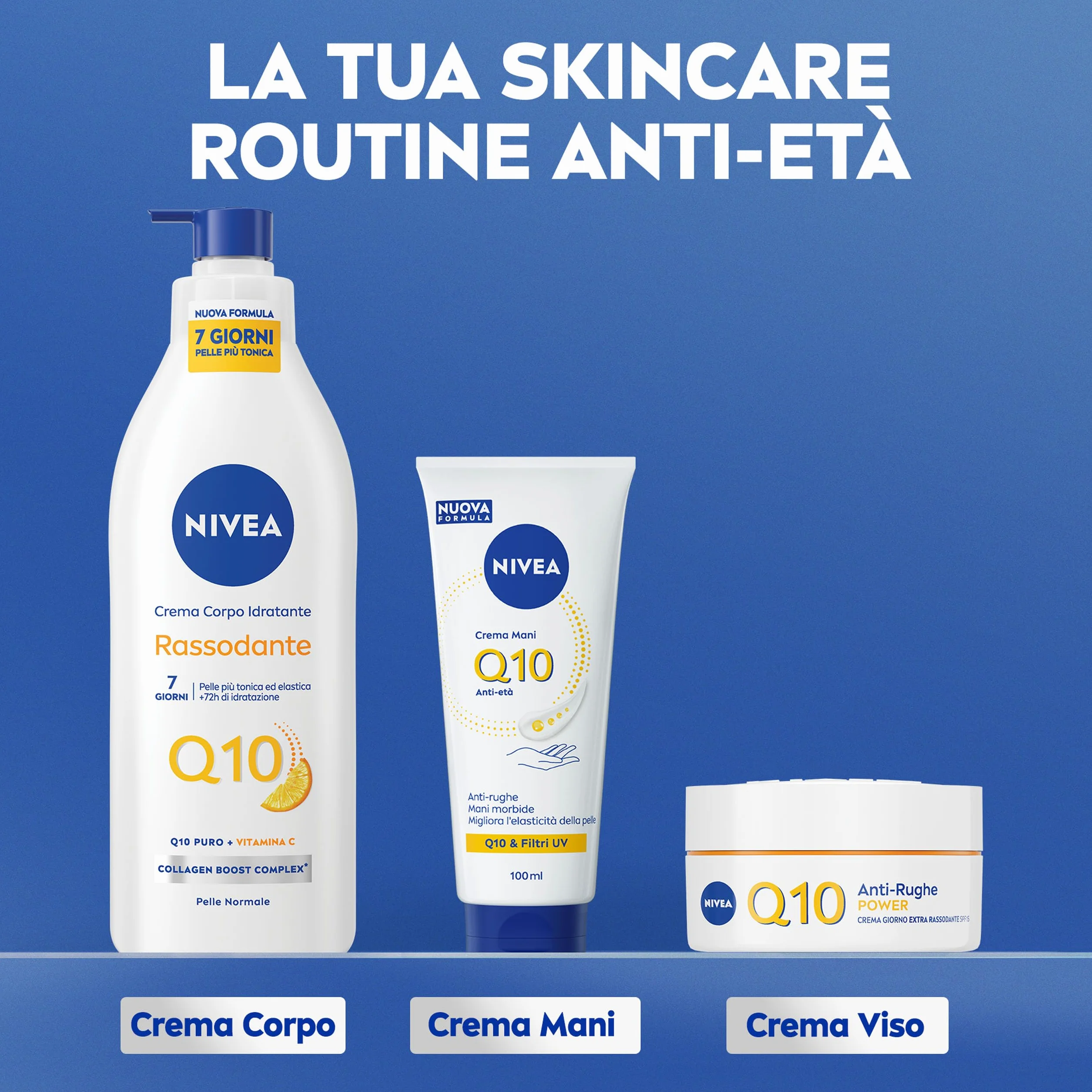 NIVEA Q10 Crema Mani Anti-Età 100 ml, Crema mani antiage e idratante 48h, Hand cream antirughe con Coenzima Q10 e Filtri UV, Migliora l'elasticità, Assorbimento rapido, Per tutti i tipi di pelle