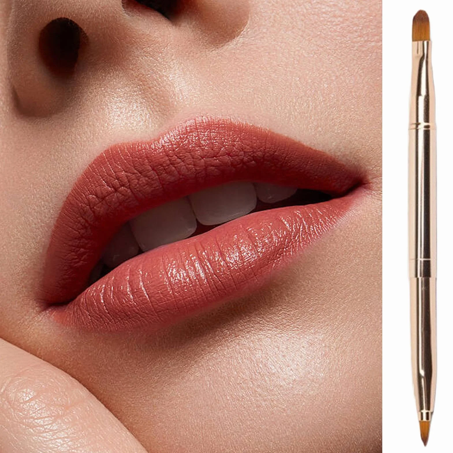 Pennello per labbra a doppia estremità, applicatore retrattile per trucco, labbra e rossetto, strumento di miscelazione con tappo per lucida, ombretto, pennello cosmetico multiuso per kit