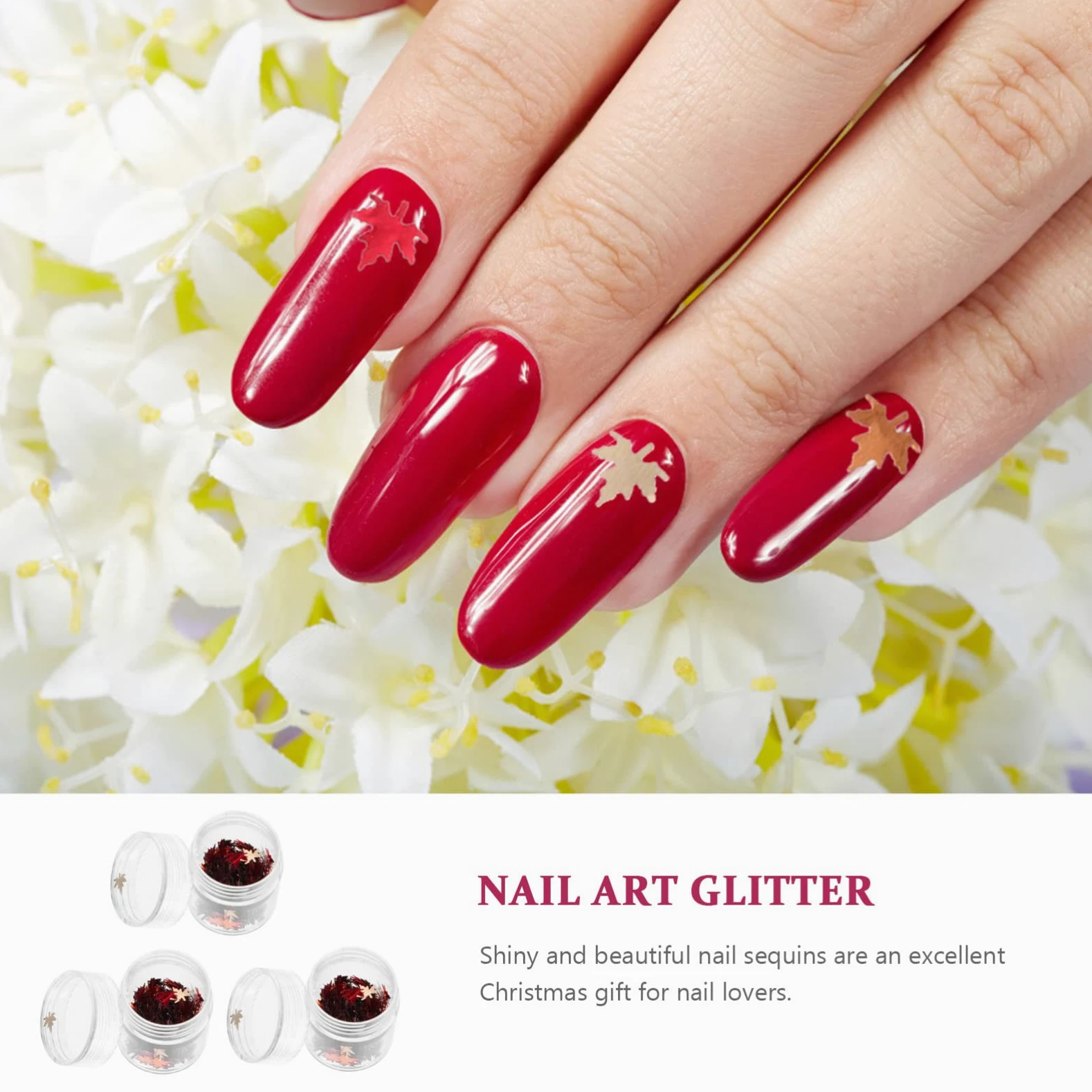 Didiseaon 6 Pezzi Glitter per unghie in acero strenne natale gel unghie colorati Adesivi per unghie 3d adesivi per unghie margherita adesivo per manicure paillettes per unghie foglia d'acero