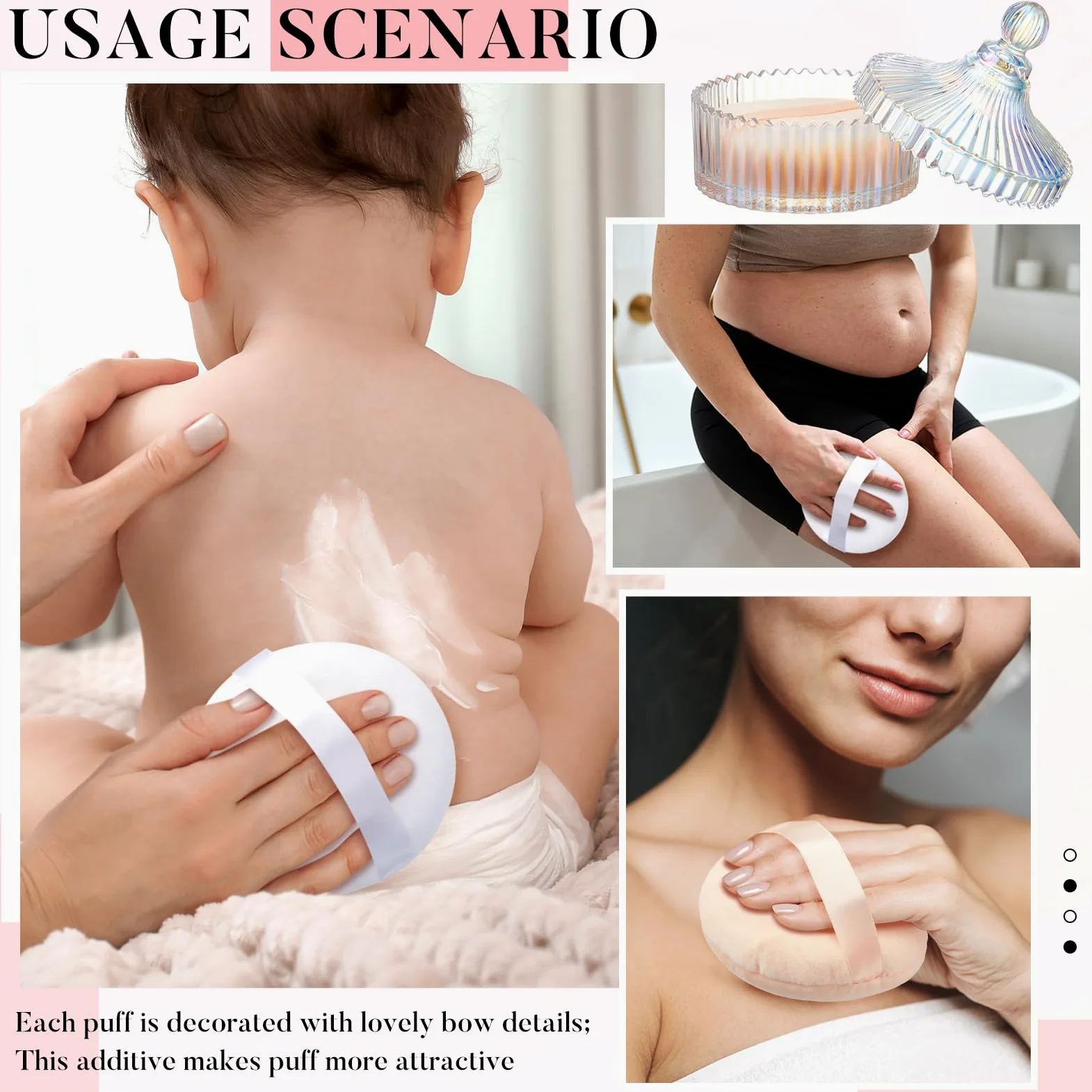 Tioncy 3 spugnette extra large per cipria e contenitori, 14 cm, contenitori in cristallo con spugnetta in velluto da 13 cm, contenitore in vetro per trucco da donna (abbagliante)