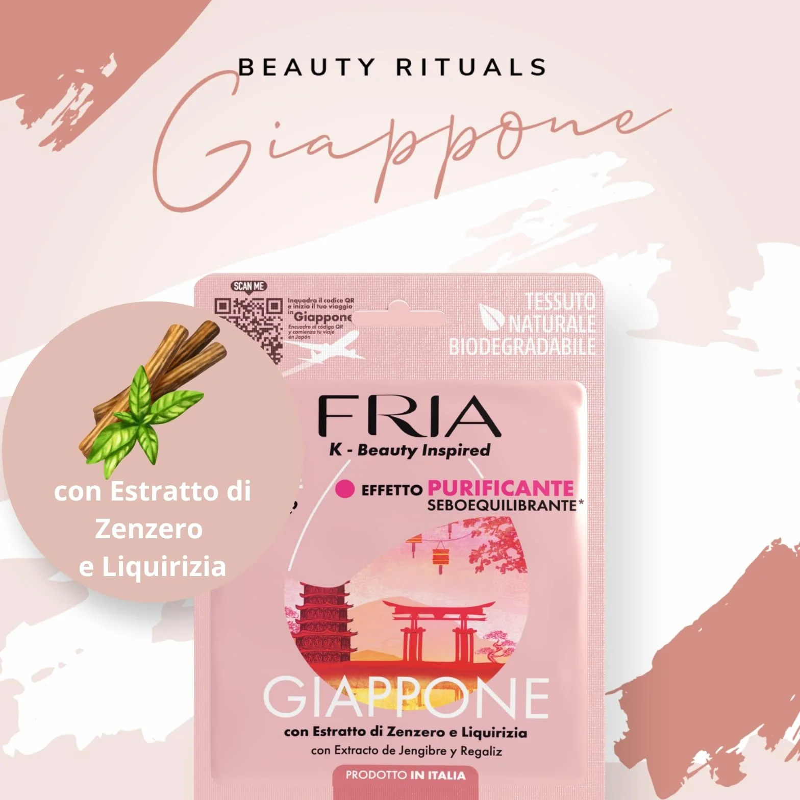 Fria K-Beauty Maschera Viso Giappone con Estratto di Zenzero, Cannella e Pimpinella, Effetto Purificante e Sebo Equilibrante