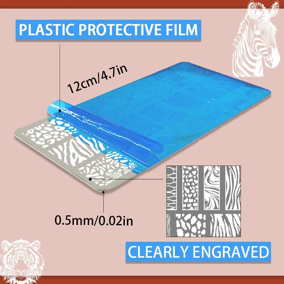 PH PandaHall 5 pz Piastre per Timbri per Unghie con Stampa Animale, Modelli per Nail Art con Stampa Leopardata Mista, Stencil per Nail Art con Tigre e Leone per Nail Art Fai Da Te, Stampa Manicure