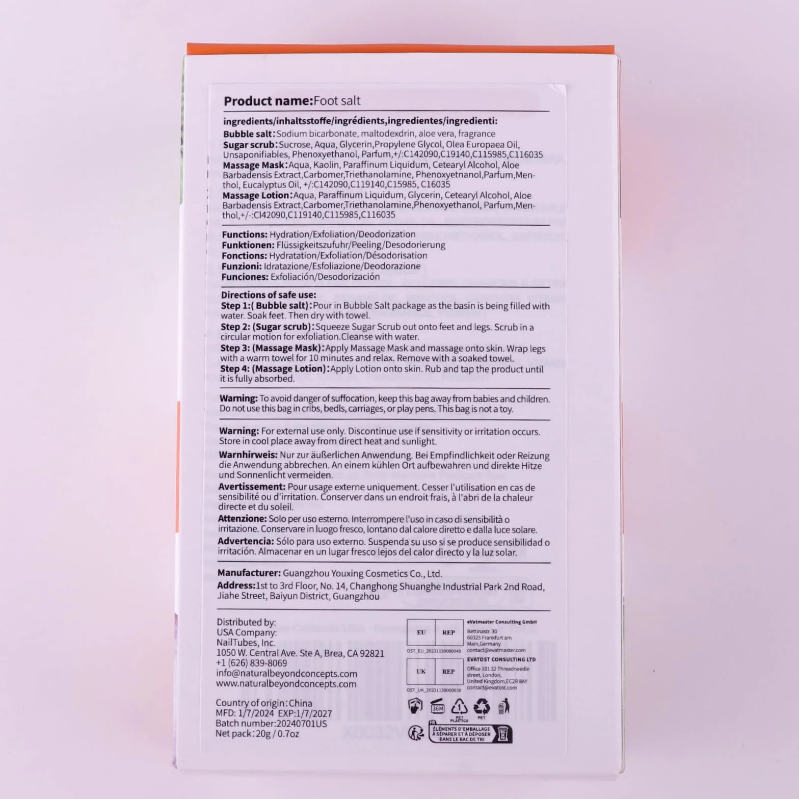 Set per bagnare i piedi: sale da bolla, scrub allo zucchero, maschera per massaggio, lozione per massaggi in una scatola, kit spa per piedi asciutti a 4 fasi, ammorbidisce calli, piedi