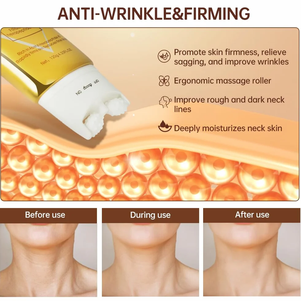 Crema Rassodante per Il Collo, 120g Crema Collo e Décolleté, Riduce le Rughe, Linee Sottili e Doppio Mento, Solida e Sollevando la Pelle Cascante