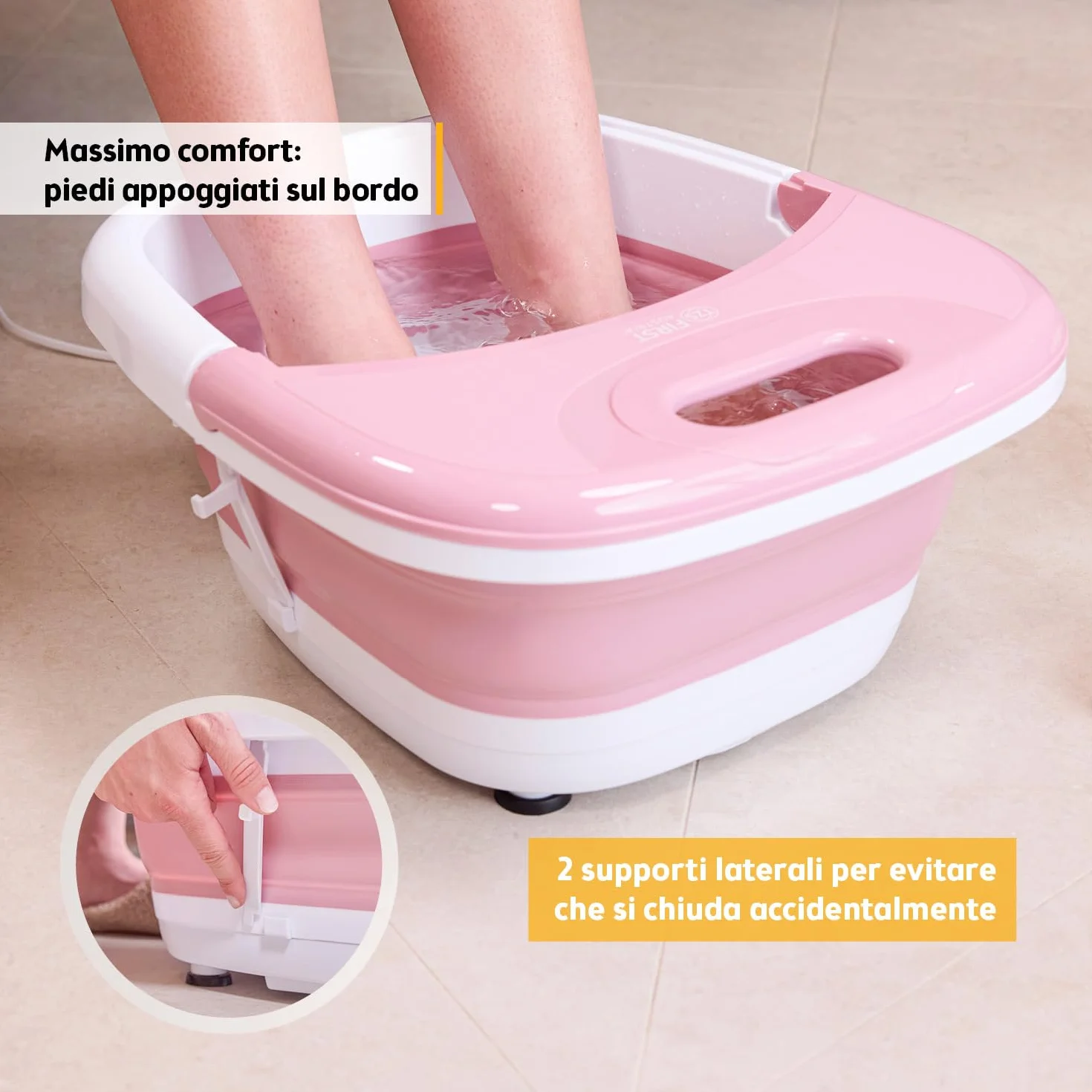 TZS First Austria - Idromassaggio Plantare 500W - Massaggiatore piedi con 3 accessori & 8 rulli - Massaggio a vibrazione & bolle d'aria, infrarossi & riscaldamento - Pieghevole fino al 47 - Rosa