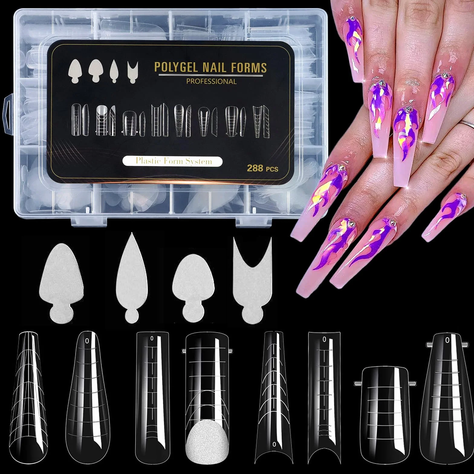 JSRQT 288 Pezzi Sistema per Unghie Dual Nail Form,Allungamento Unghie Finte Artificiali per Ricostruzione Unghie,8 Stili 12 Taglie Scala