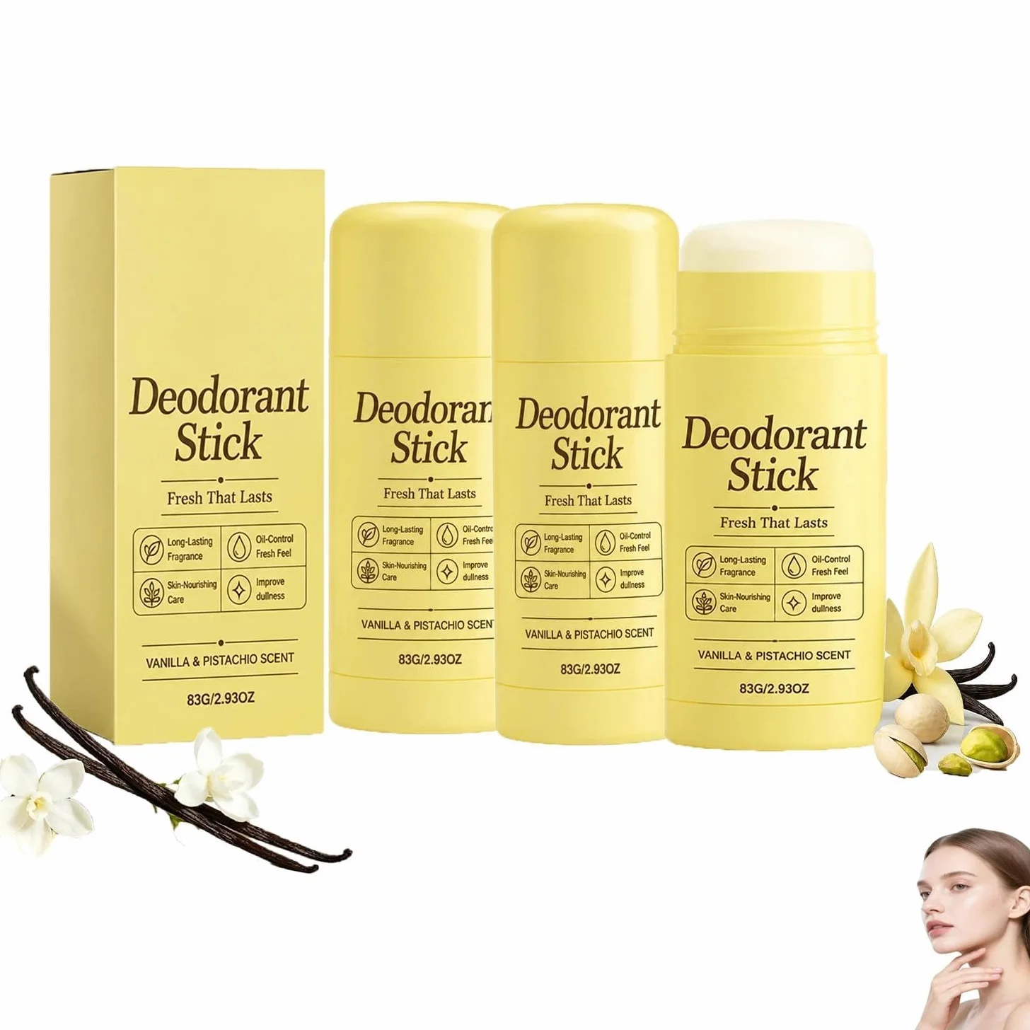 Stick Deodorante Alla Vaniglia E Pistacchio,Formula Liscia E Non Appiccicosa Per La Cura Quotidiana Delle Ascelle,Deodorante Unisex Con Sensazione Di Freschezza,83 G / 2,93 Oz(3PCS)