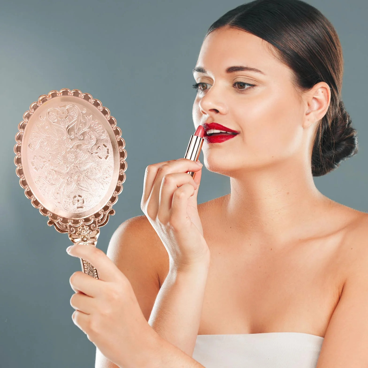 Specchio tascabile vintage, specchio da viaggio, specchio da viaggio, specchio vintage per il trucco per ragazze e donne bellezza trucco (oro rosa)
