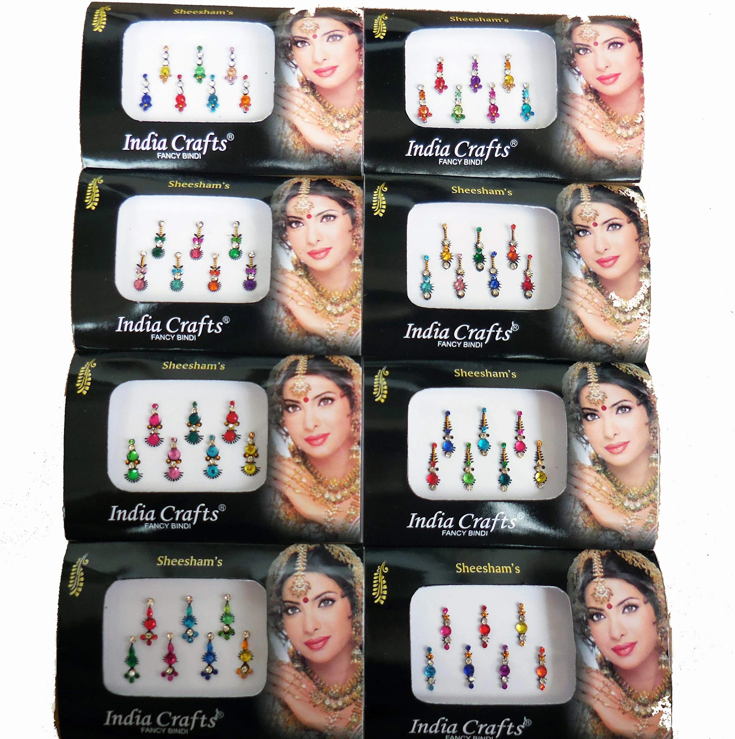 8 confezioni di 56 bindi indiani in argento, oro, nero, multicolore, stile Bollywood (etichetta in lingua italiana non garantita)