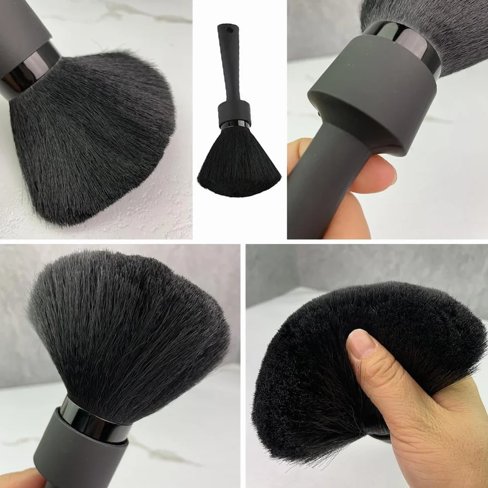 POFET Spazzola per spolverare collo e viso, spazzola morbida per la pulizia dei capelli, spazzola professionale per parrucchieri con manico lungo per barbiere salone di casa (nero)