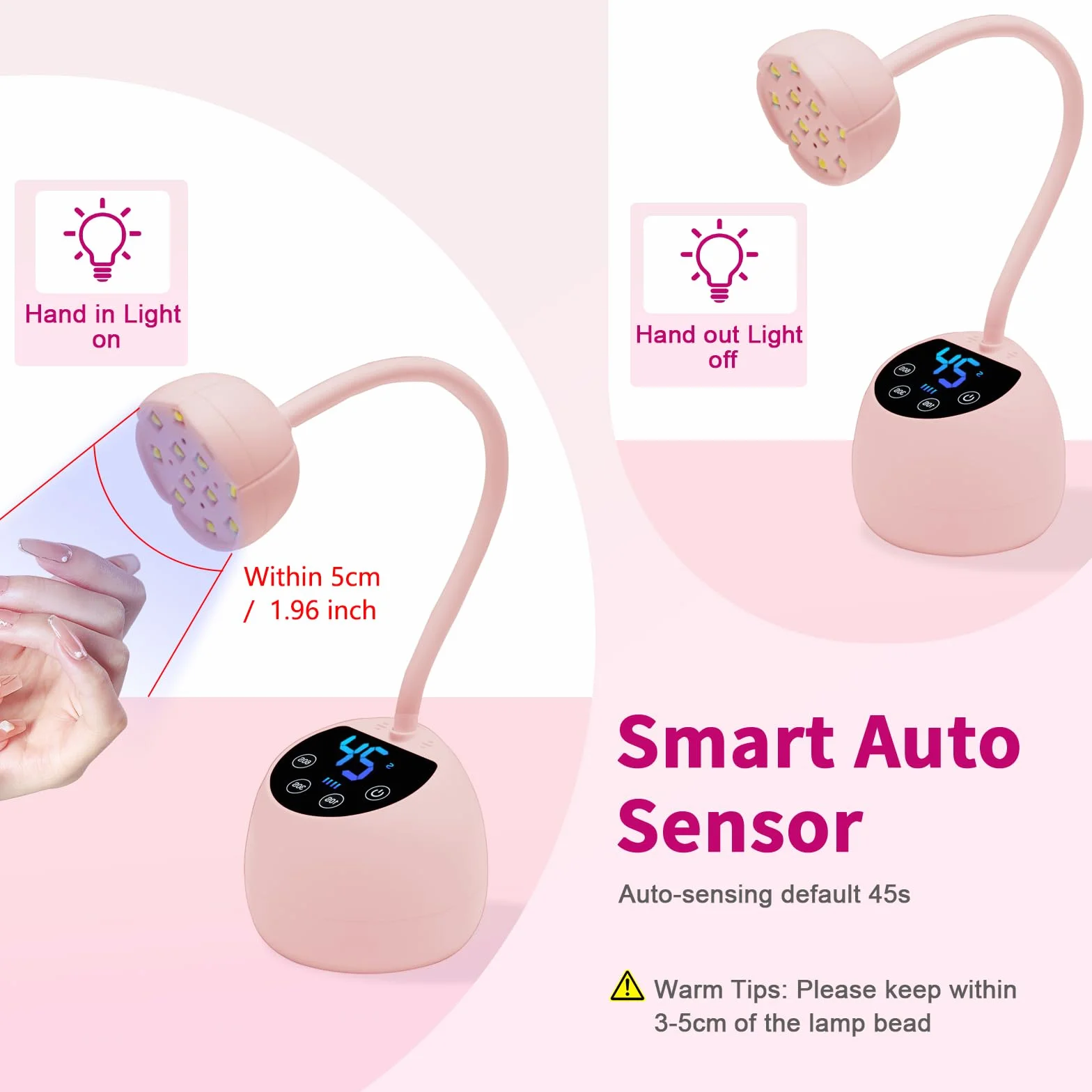 CGBE Mini Lampada UV Led Unghie con Sensore Automatico Intelligente e Display LCD, 12 Perline LED Mini Lampada Unghie con 4 Timers, 36W Mini Asciuga Unghie Portatile Adatta per Salone e Casa